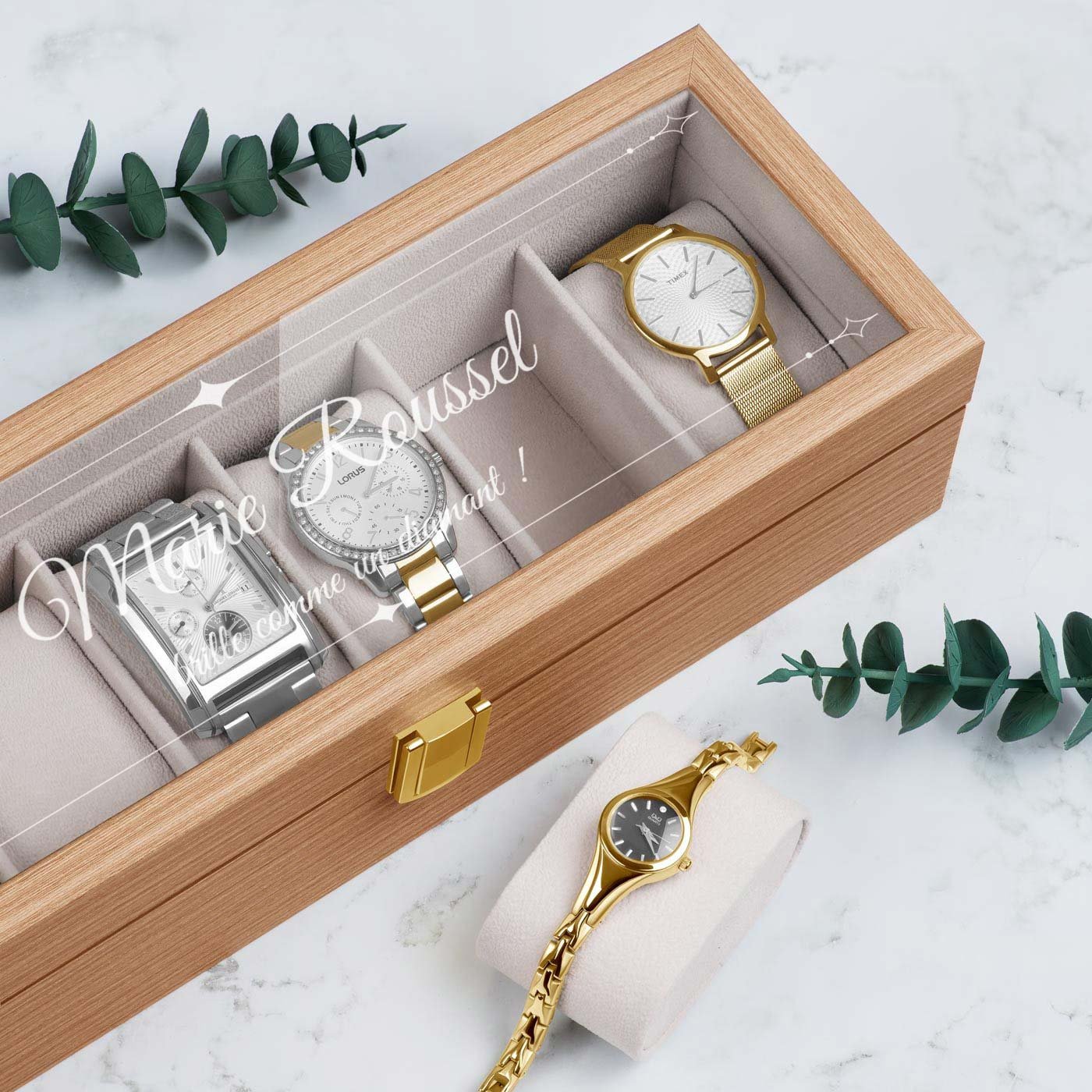 Murrano Personalized Wood Watch Box for Women's Birthday