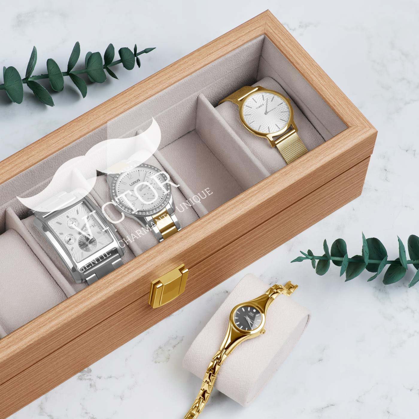 Caja de reloj de madera personalizada Murrano para esposo