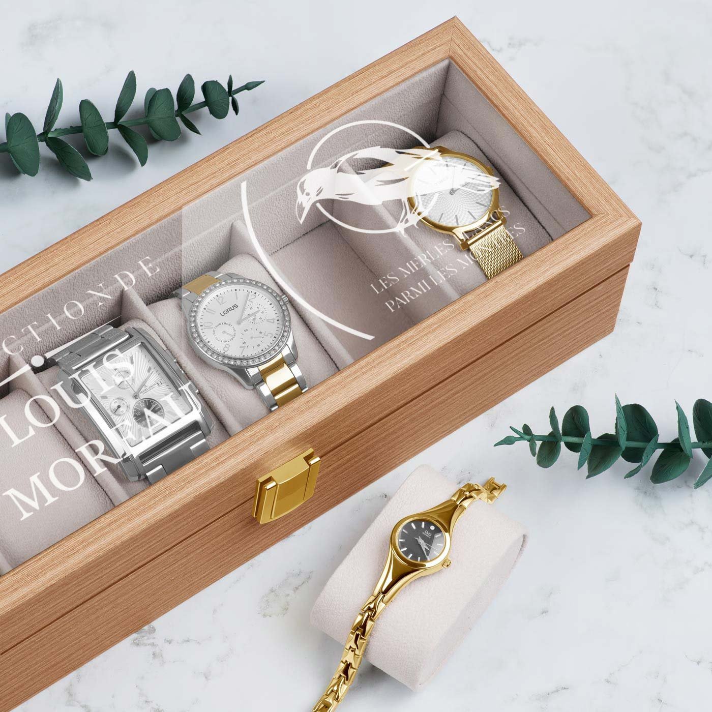 Caja de relojes personalizada de madera Murrano para el cumpleaños de un colega