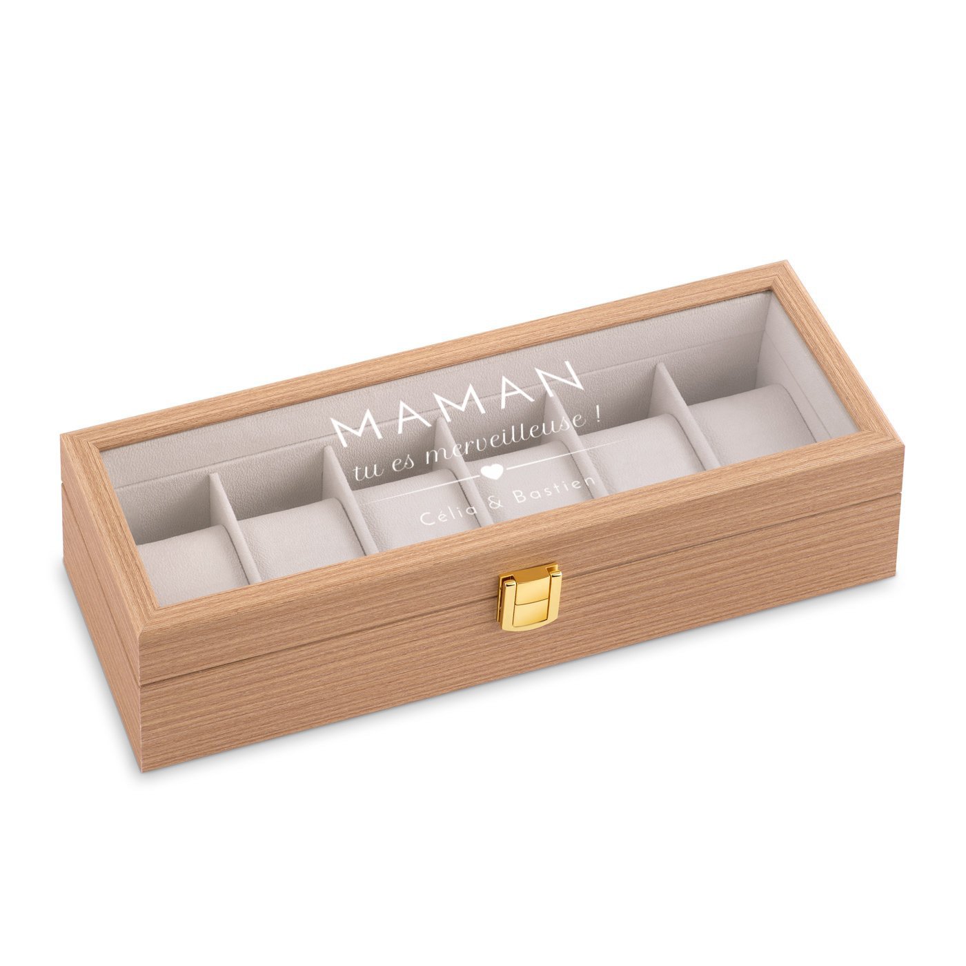 Caja de reloj personalizada de madera Murrano para el Día de las Madres