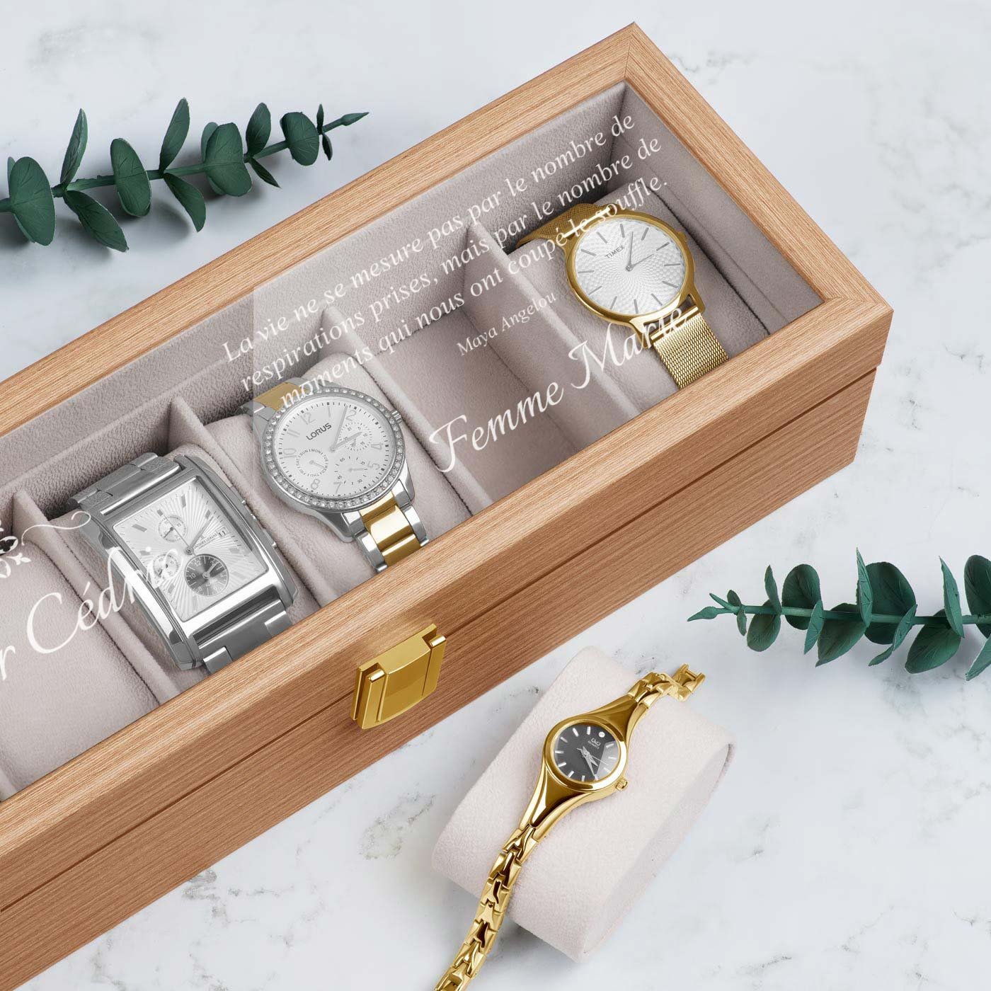 Murrano Wooden Watch Box with Engraving for Husband - Wedding Anniversary Gift