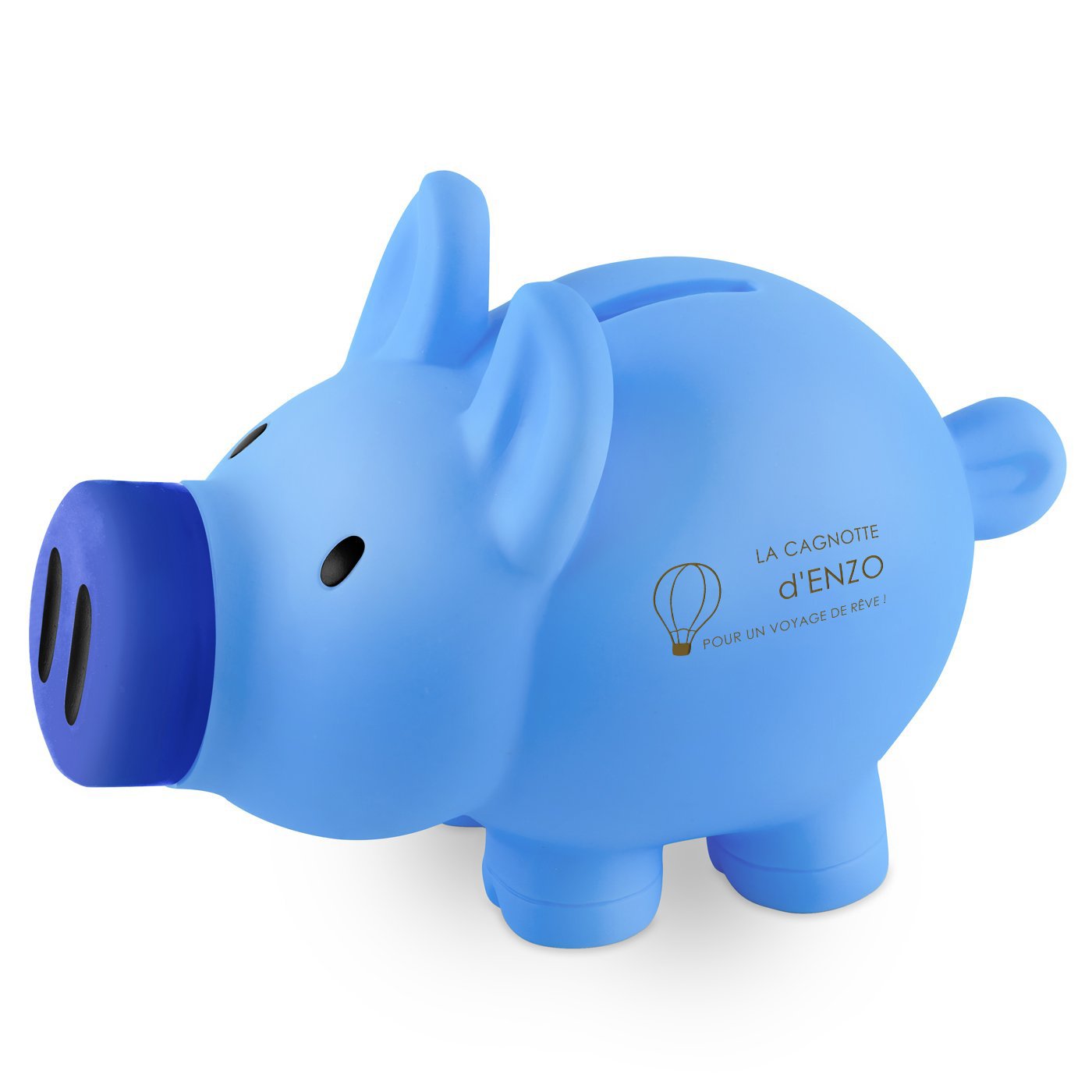 Caja de ahorros personalizada azul Murrano para el cumpleaños de su sobrino