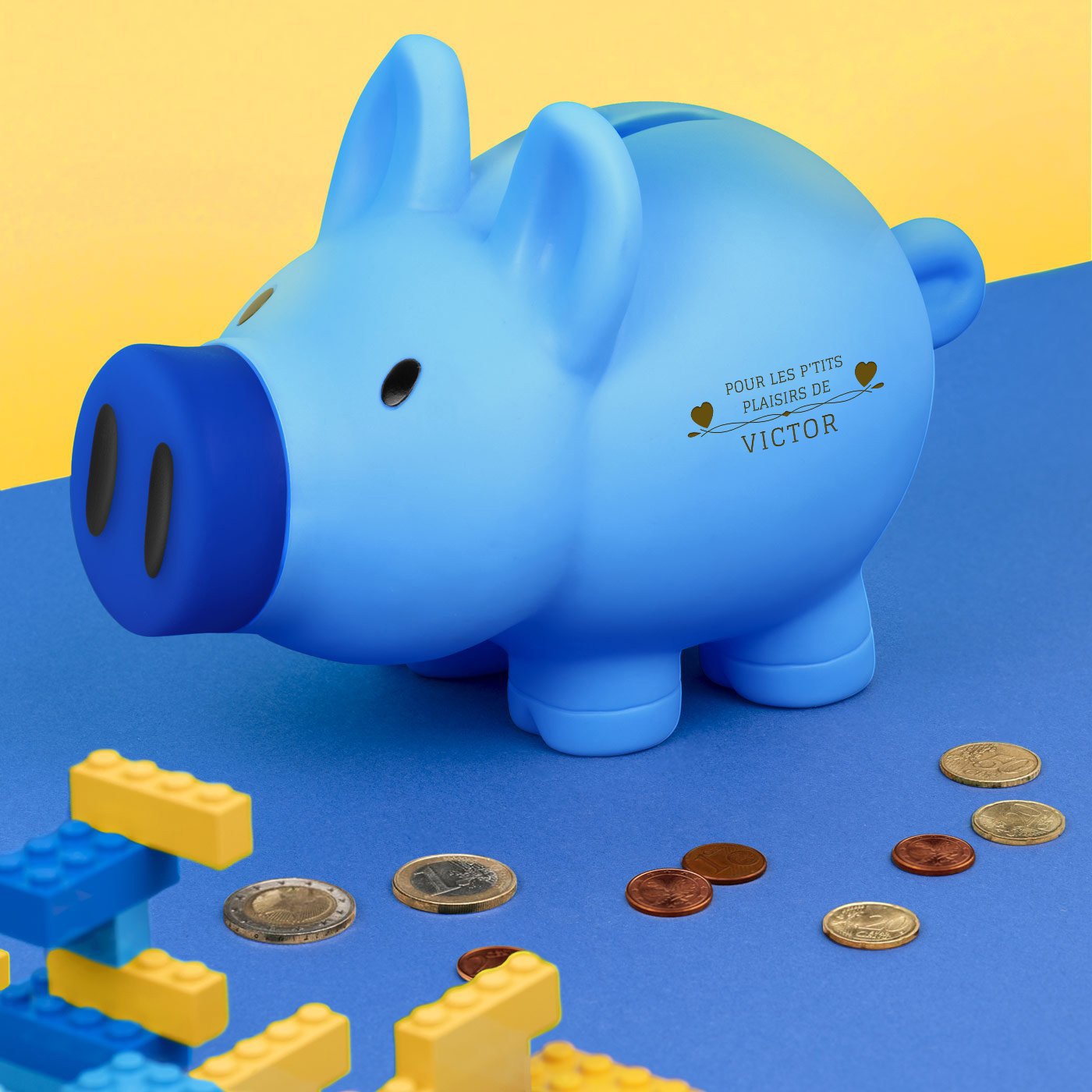 Caja de ahorros azul Murrano con grabado para la fiesta de San Nicolás