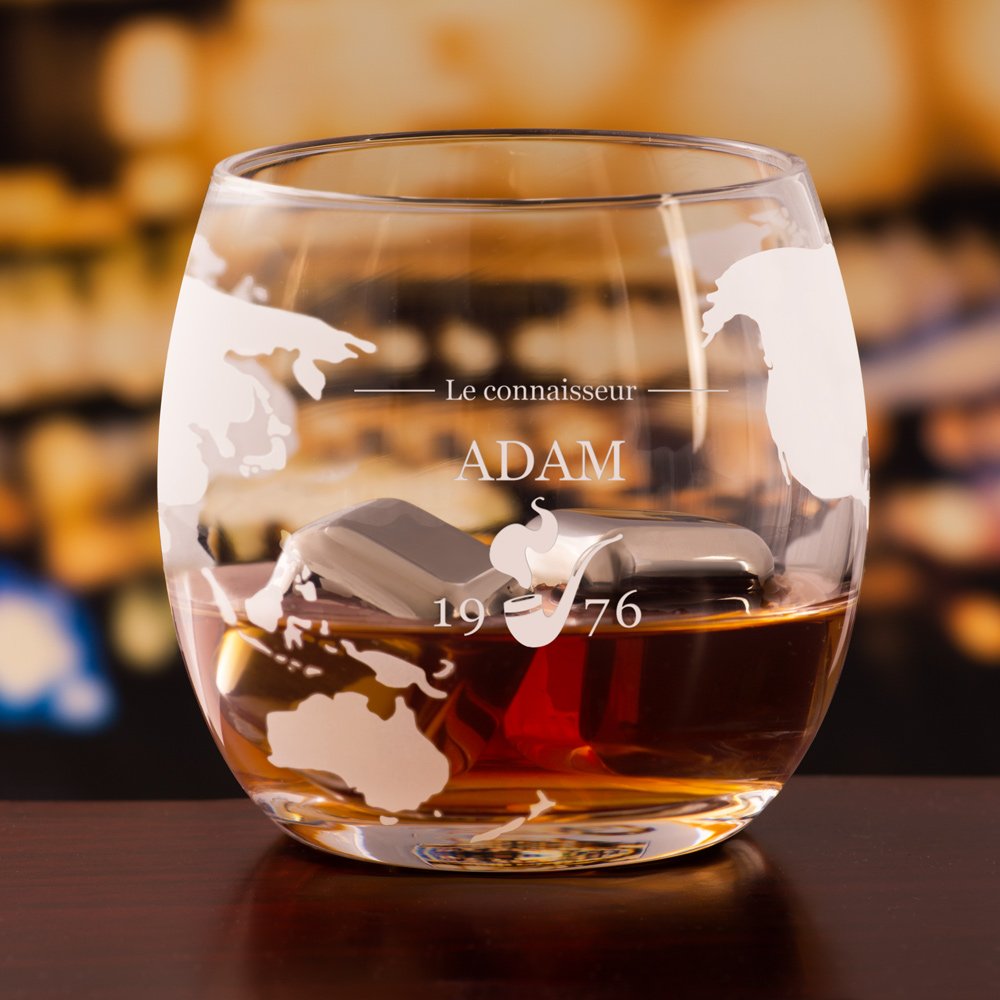 Decantador de whisky Murrano en forma de globo con barco y 2 vasos personalizados