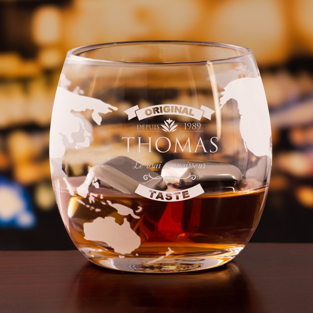 Decantador de whisky en forma de globo Murrano con barco y 2 vasos personalizados