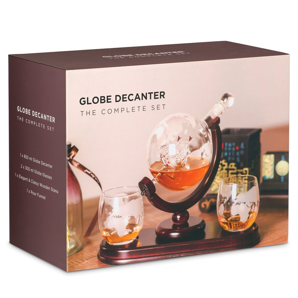 Decantador de whisky Murrano Globo con 2 vasos personalizados para el cumpleaños de una amiga