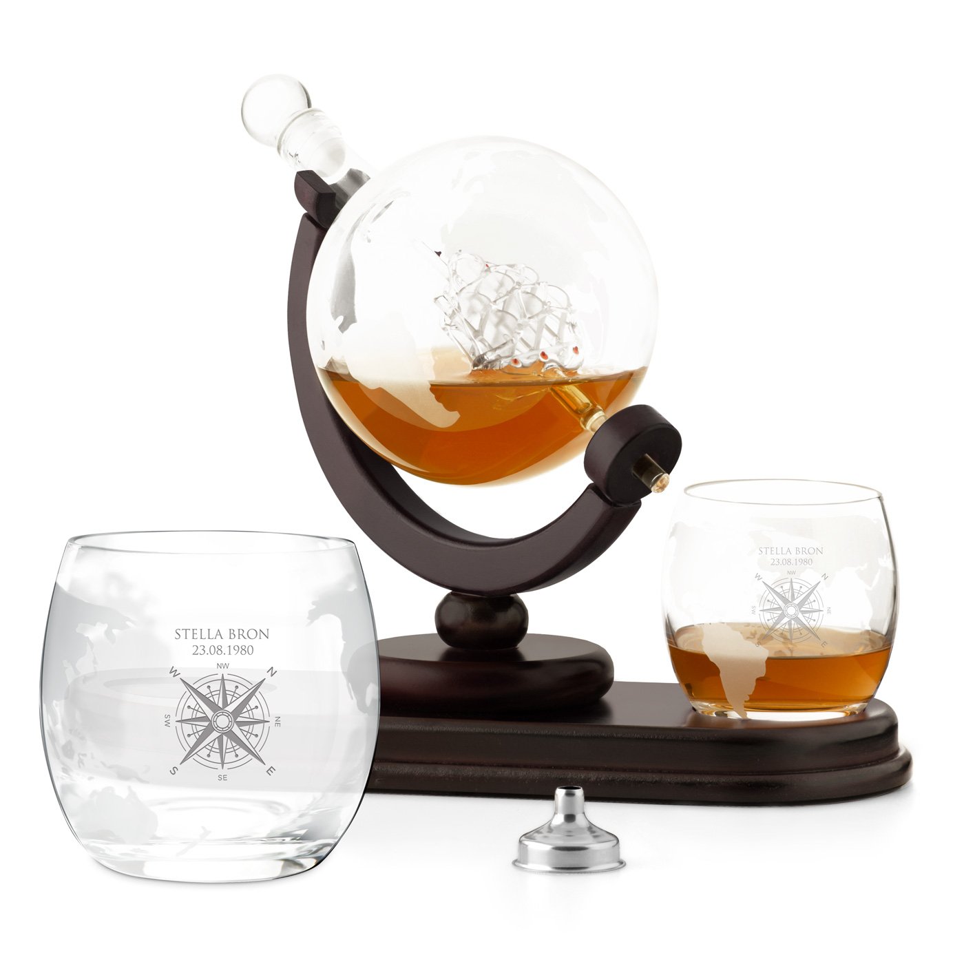 Decantador de whisky Murrano Globo con 2 vasos personalizados para el cumpleaños de una amiga