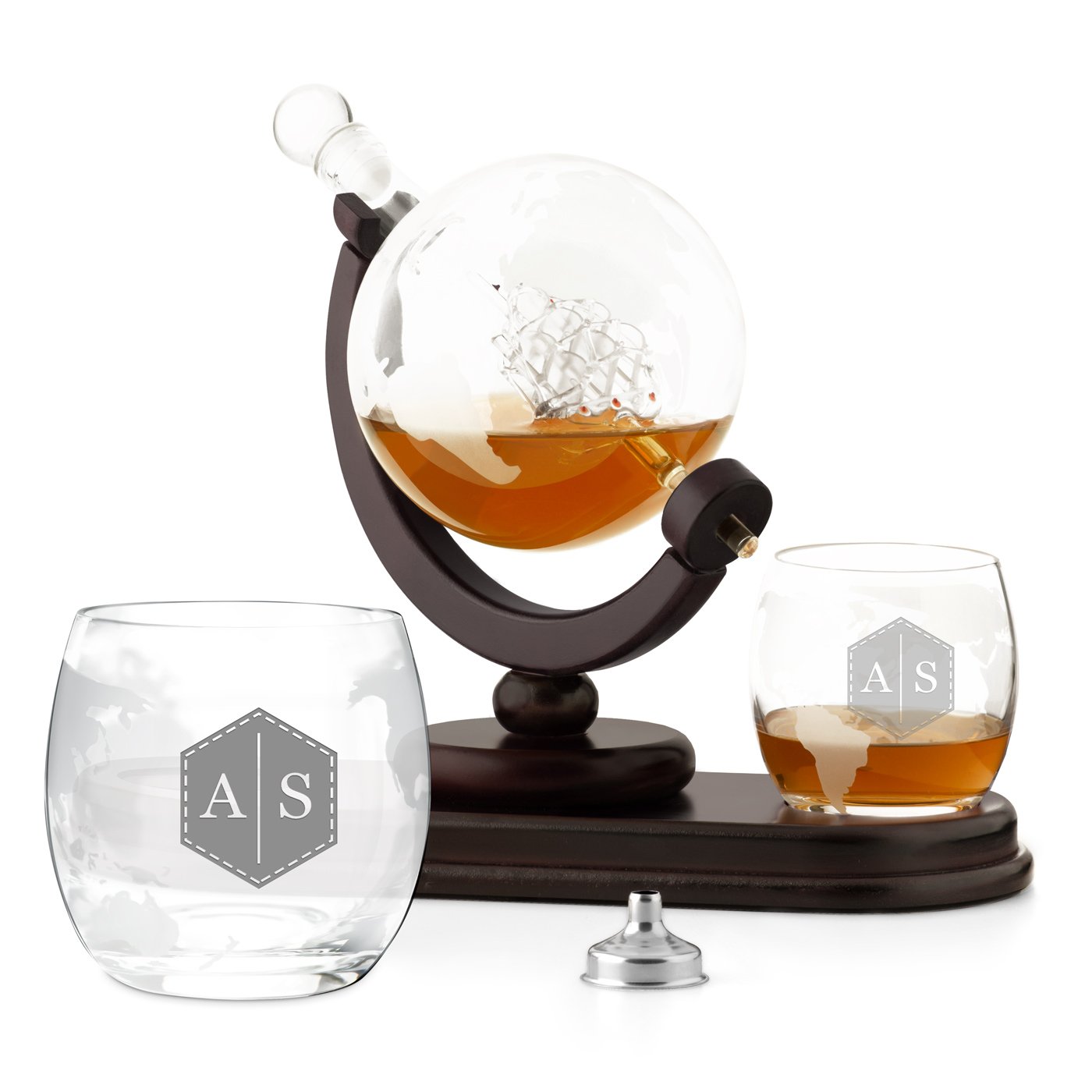 Decantador de whisky Globo Murrano con barco y 2 vasos personalizados