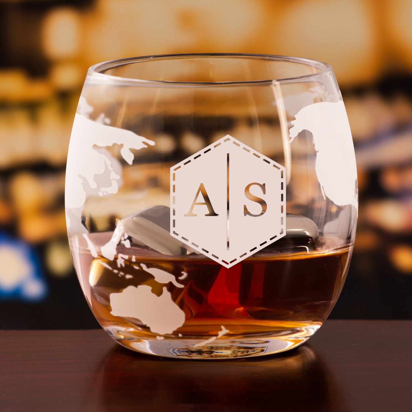 Murrano Globe Whisky Decanter with Boat and 2 Personalized Glasses