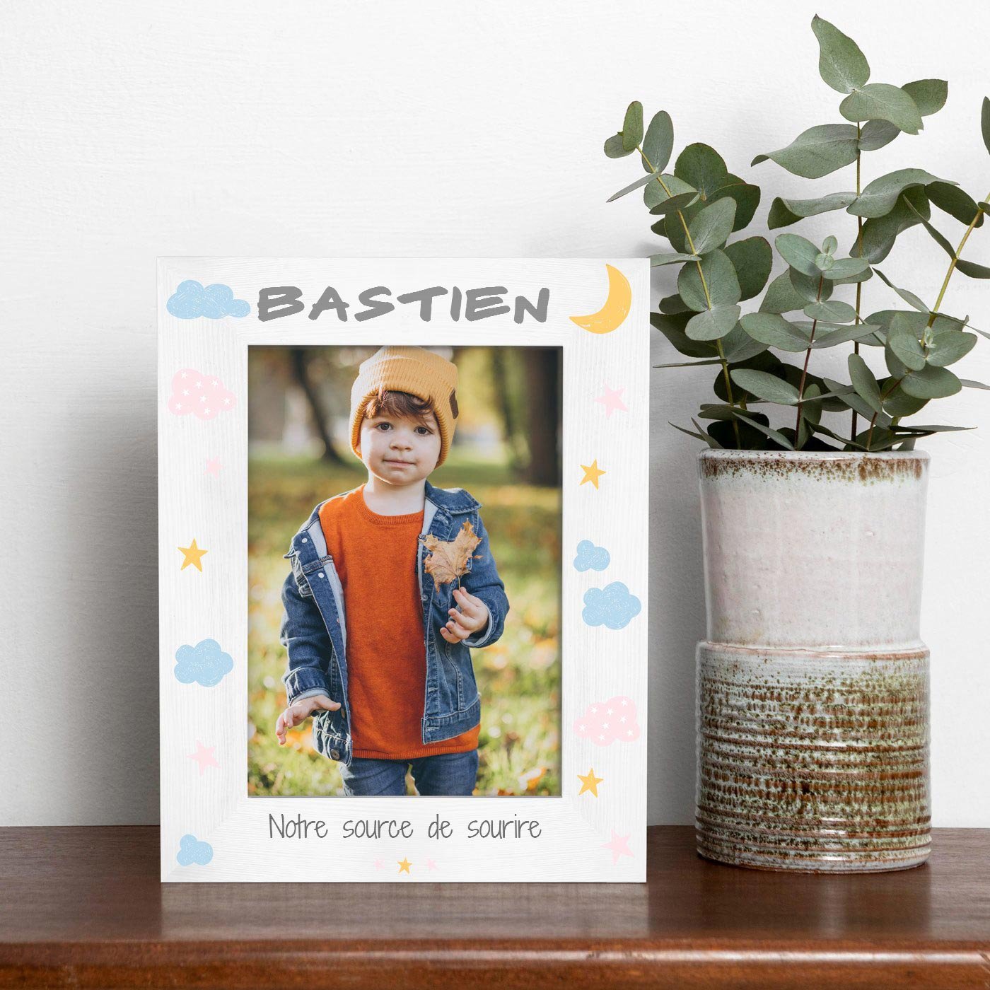Marco de fotos de madera blanca personalizado para niño pequeño