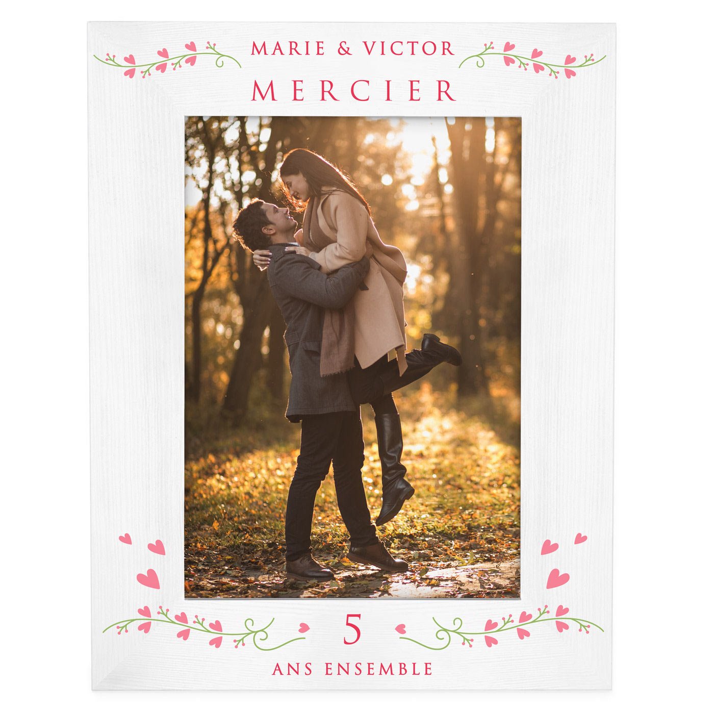 Marco de fotos personalizado de madera blanca Murrano para una pareja para el aniversario de bodas