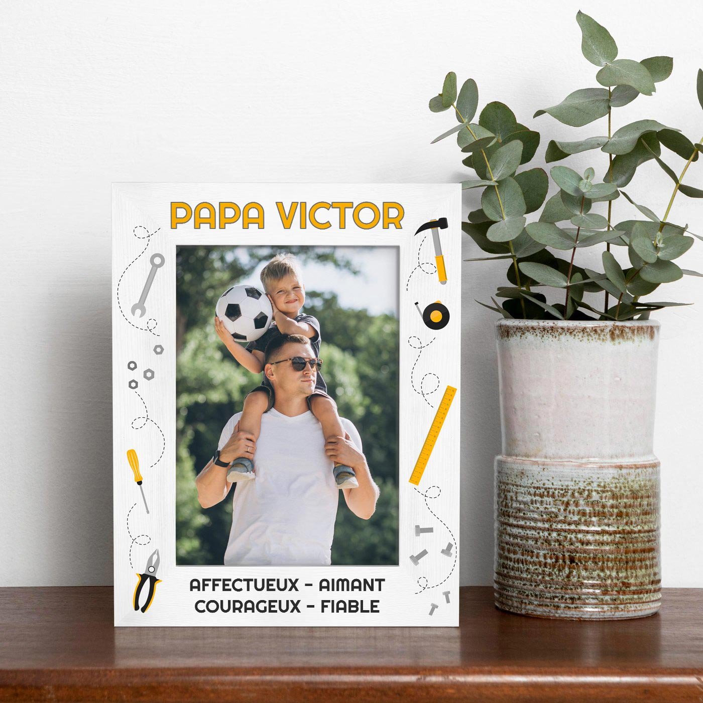 Marco de foto personalizado de madera blanca para papá