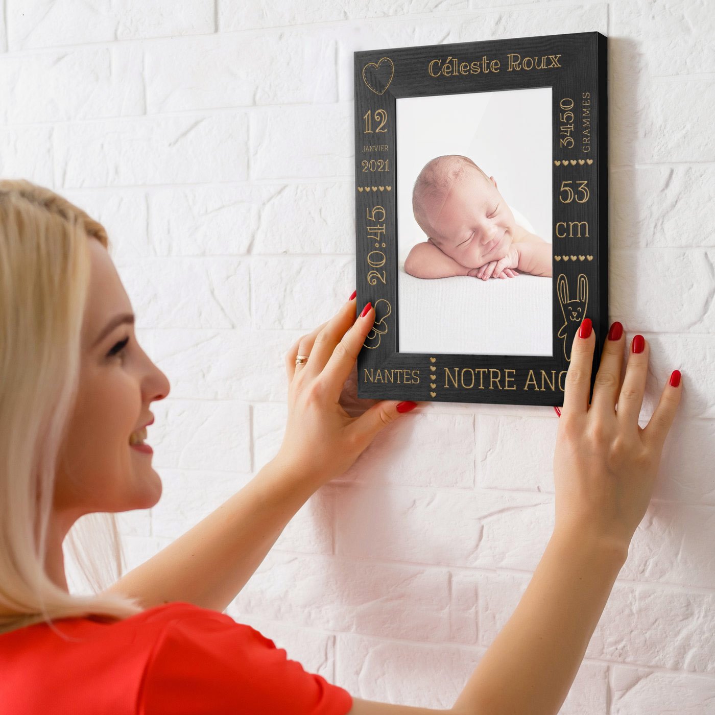 Marco de fotos personalizado Murrano - Negro para el bautismo de una niña