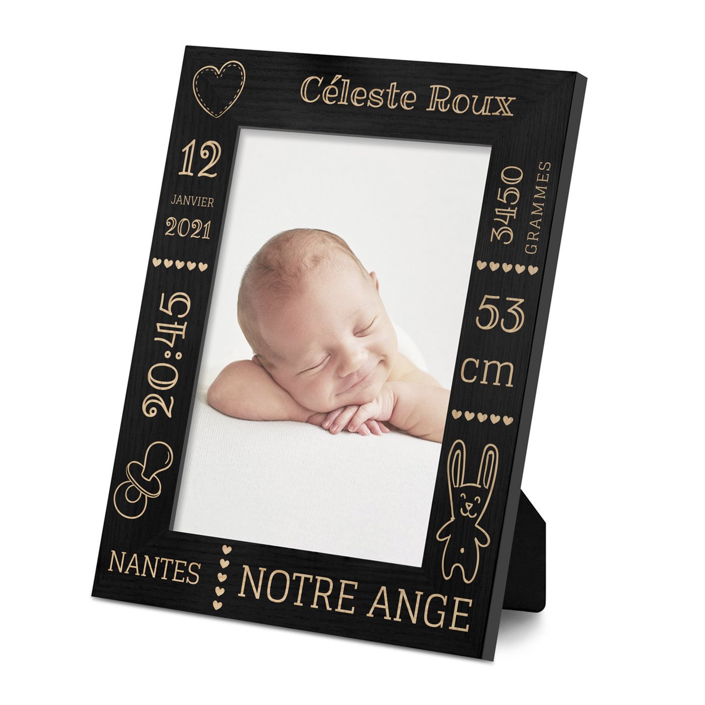 Marco de fotos personalizado Murrano - Negro para el bautismo de una niña