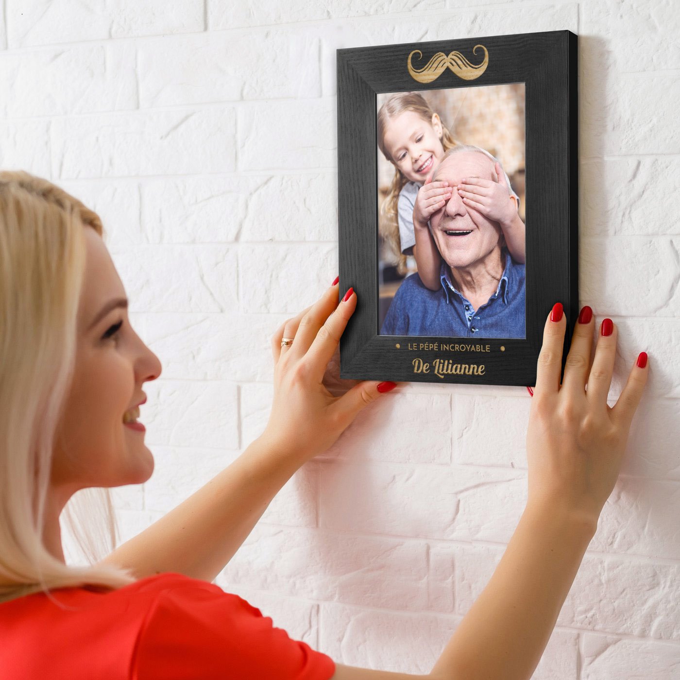Marco de foto personalizado negro Murrano para abuelo