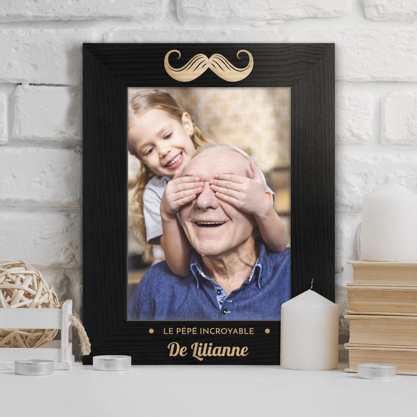 Marco de foto personalizado negro Murrano para abuelo