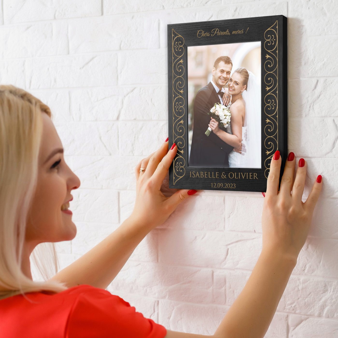 Marco de foto personalizado negro Murrano para padres - Agradecimiento de boda