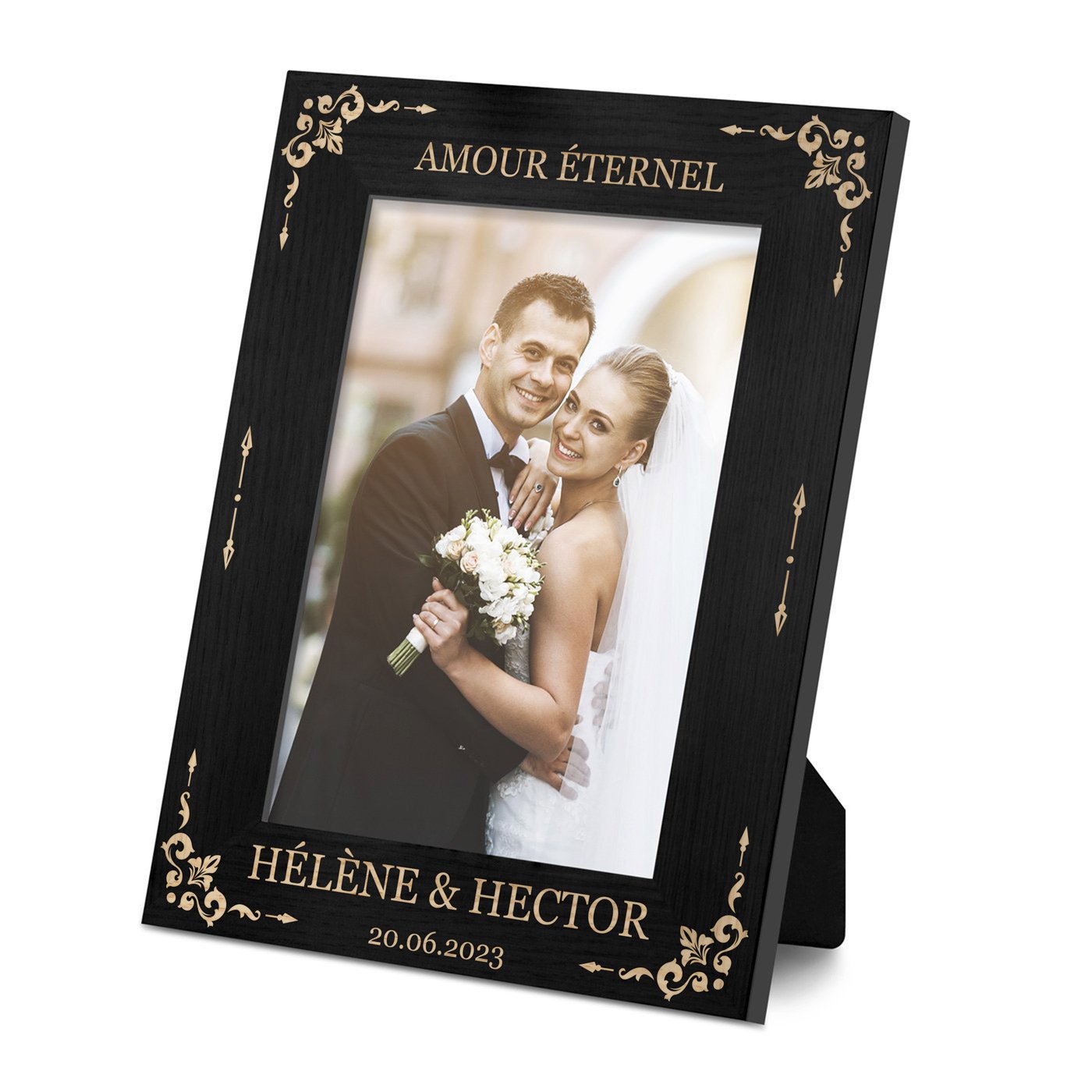 Marco de fotos personalizado negro Murrano para recién casados