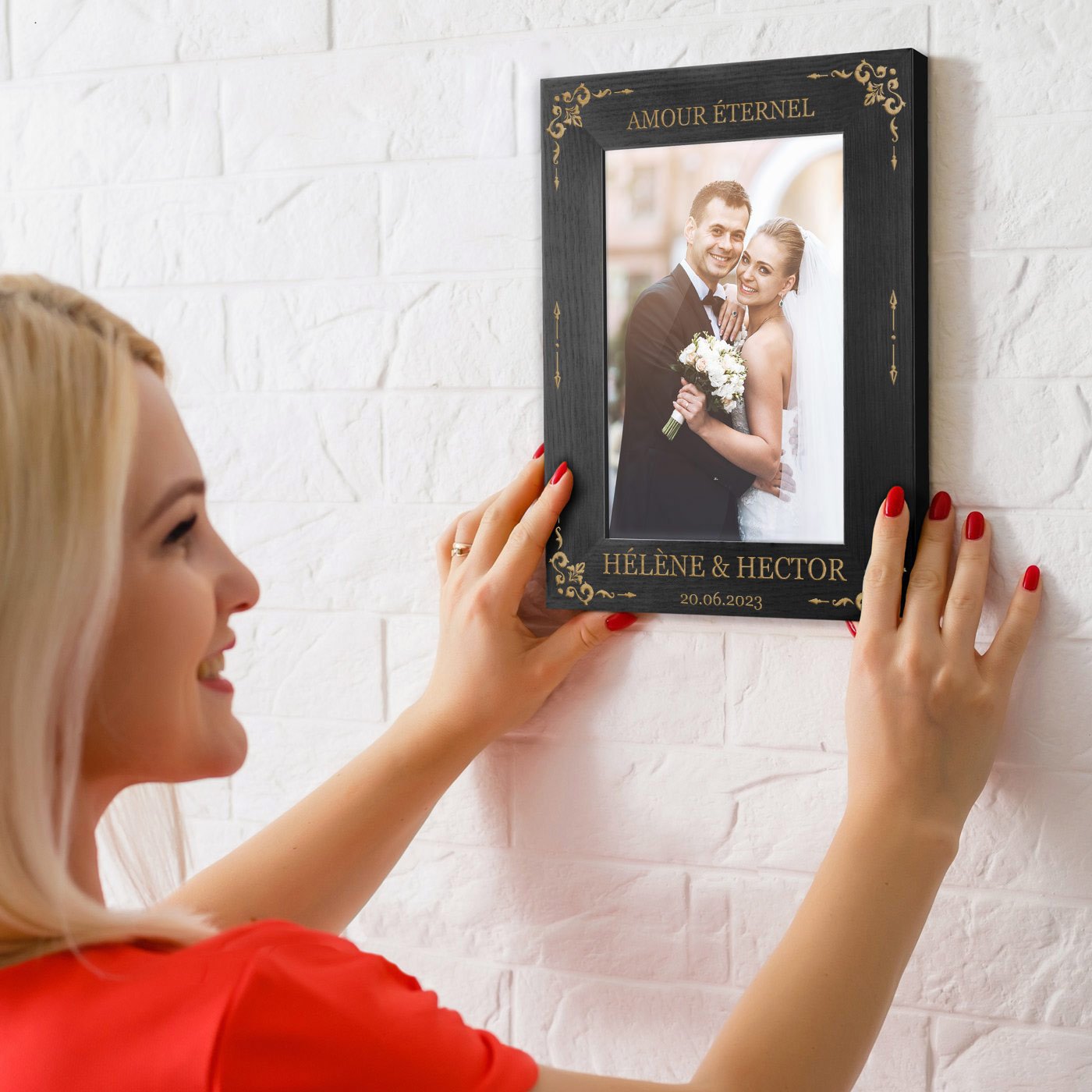Murrano Personalized Black Photo Frame for Newlyweds