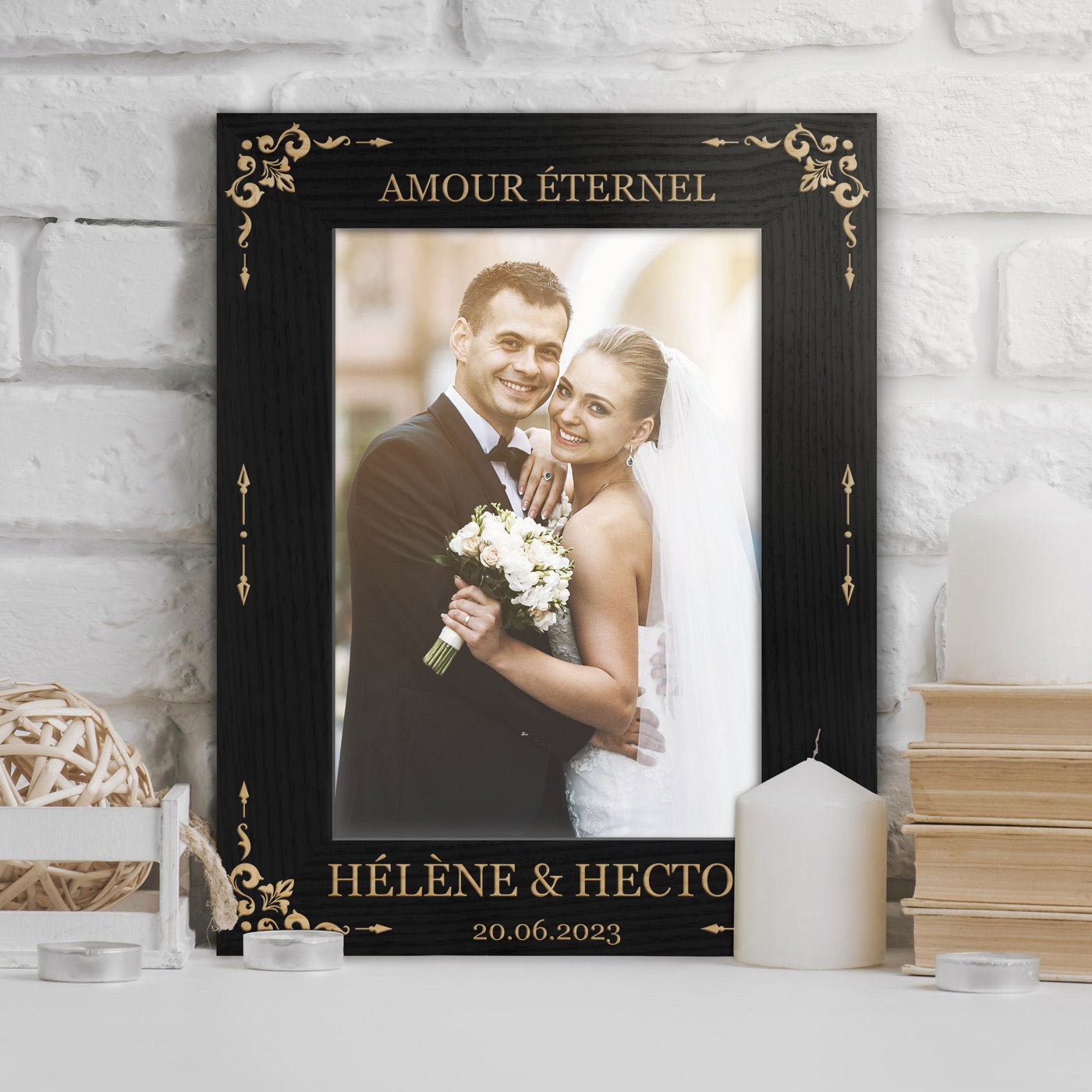 Murrano Personalized Black Photo Frame for Newlyweds