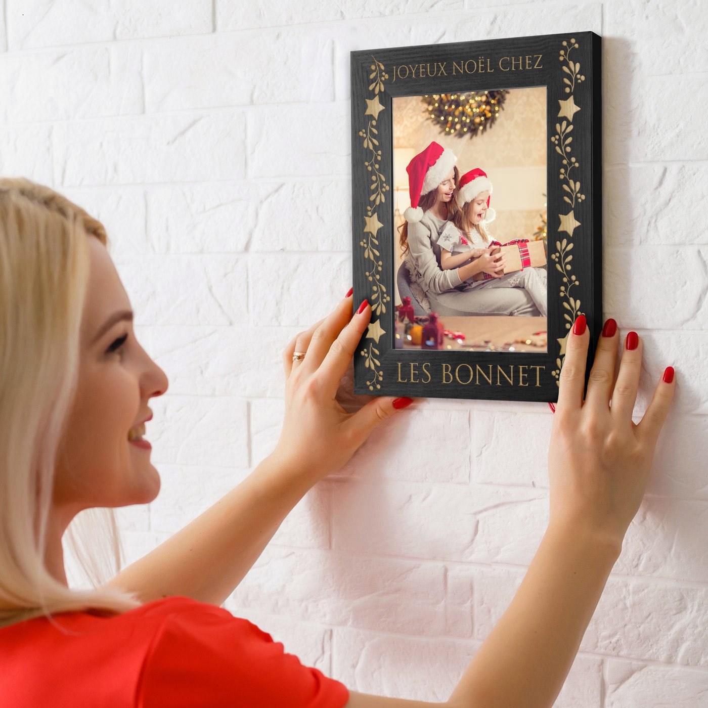 Marco de fotos personalizado negro Murrano para pareja de Navidad