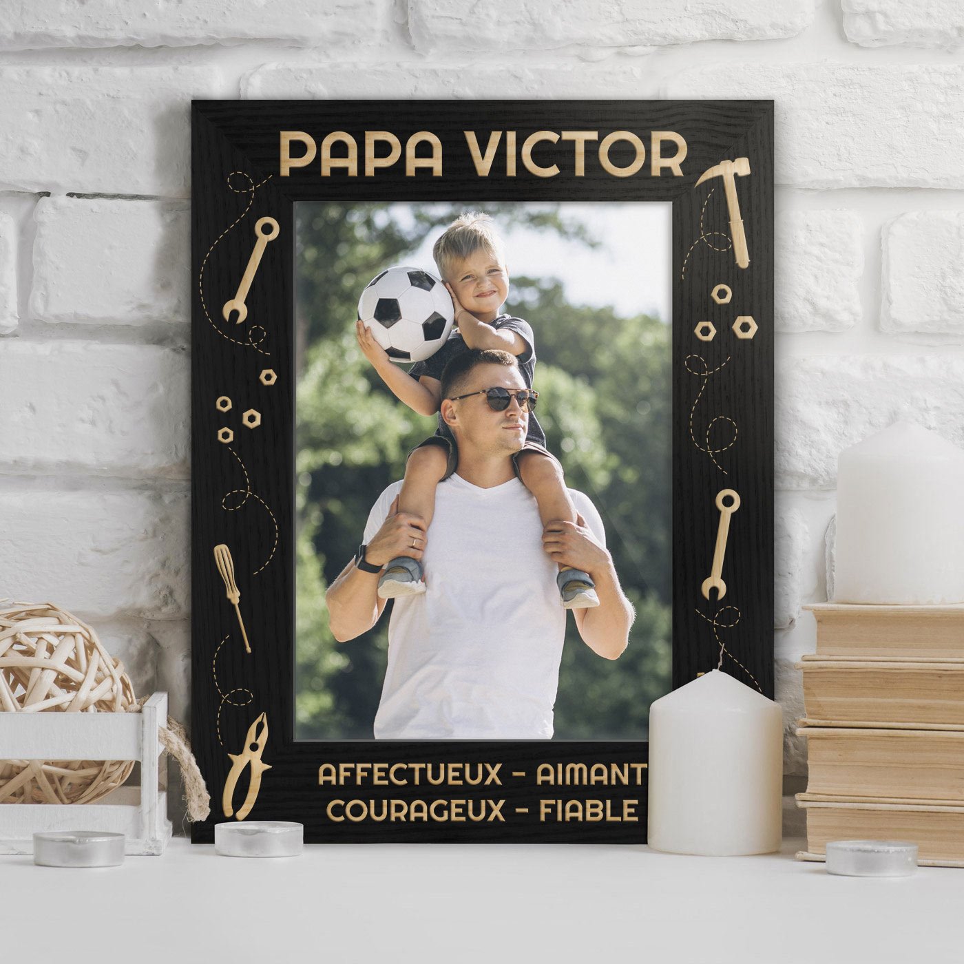 Marco de foto personalizado Murrano para papá (Negro)