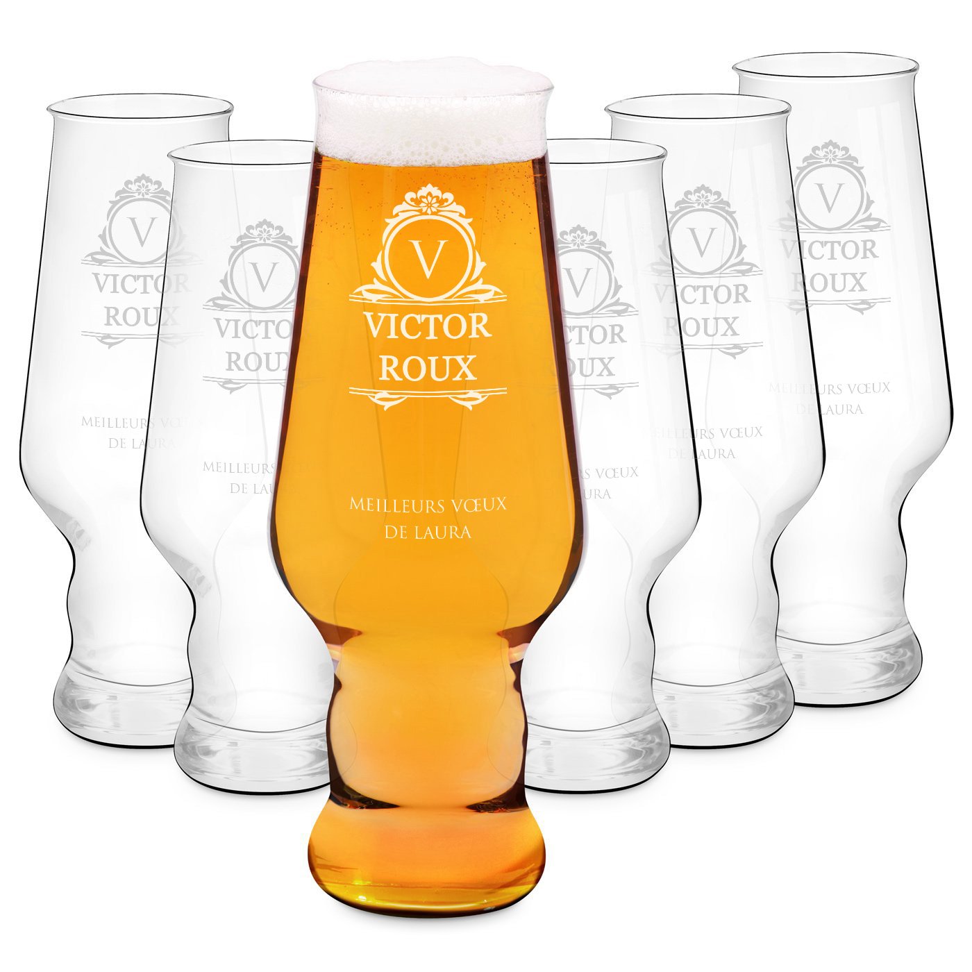 Murrano Krosno Splendour Personalized 6-Pack Beer Glasses for Him