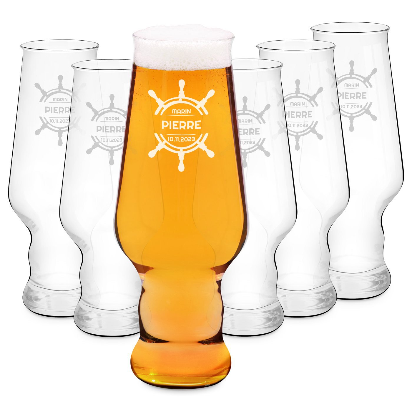 Ensemble personnalisé de 6 verres à bière Murrano avec gravure laser - Collection Krosno Splendour
