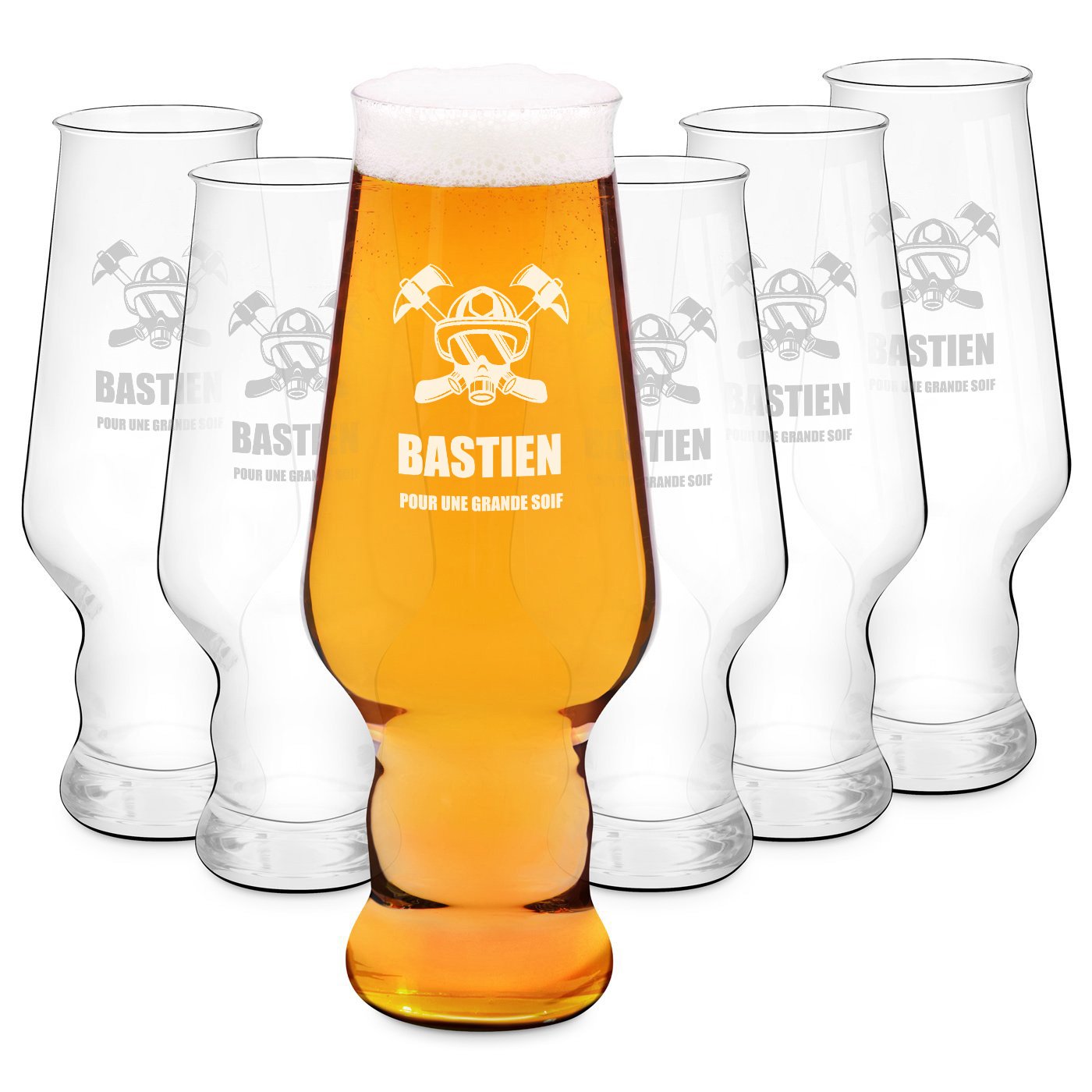 Conjunto de 6 vasos de cerveza Murrano Splendore Krosno con grabado láser para bomberos