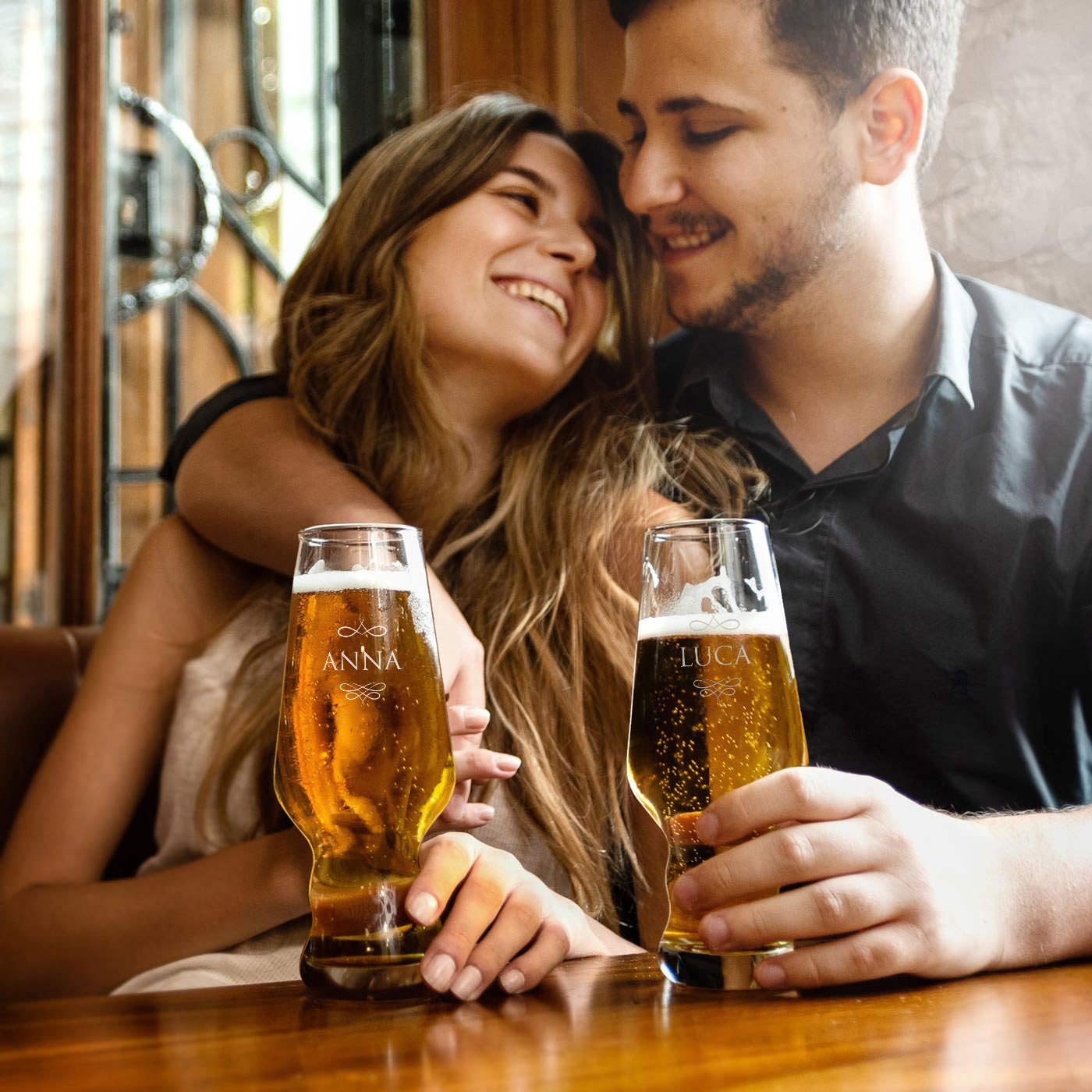 Juego de 2 vasos de cerveza personalizados Murrano Splendore para pareja