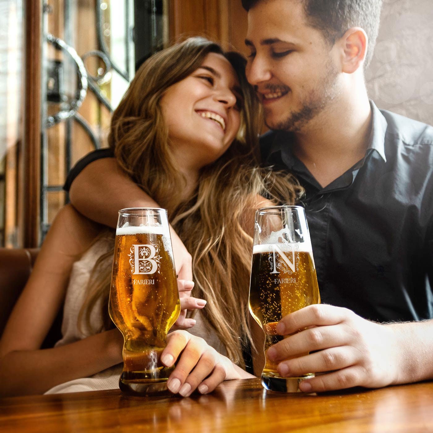 Juego personalizado de 2 vasos de cerveza Murrano Splendore Krosno para pareja