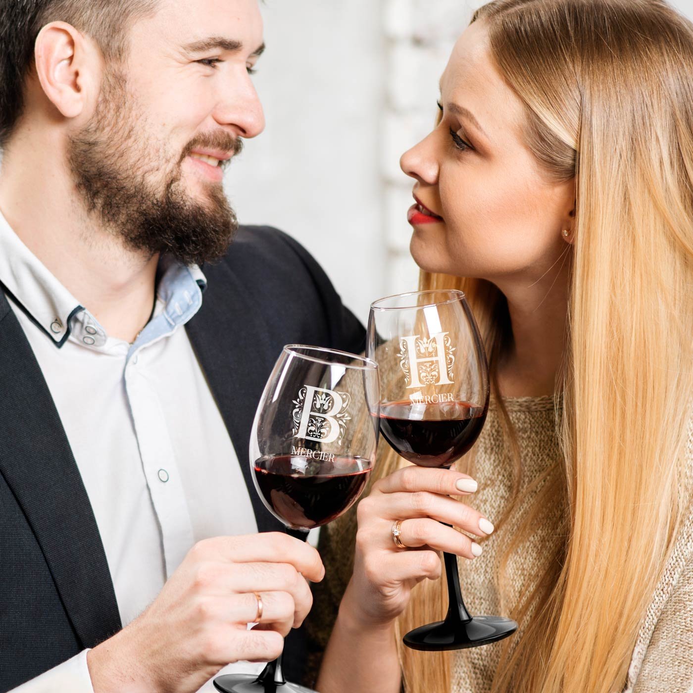 Copas de vino Murrano ONYX grabadas para ella y él con iniciales