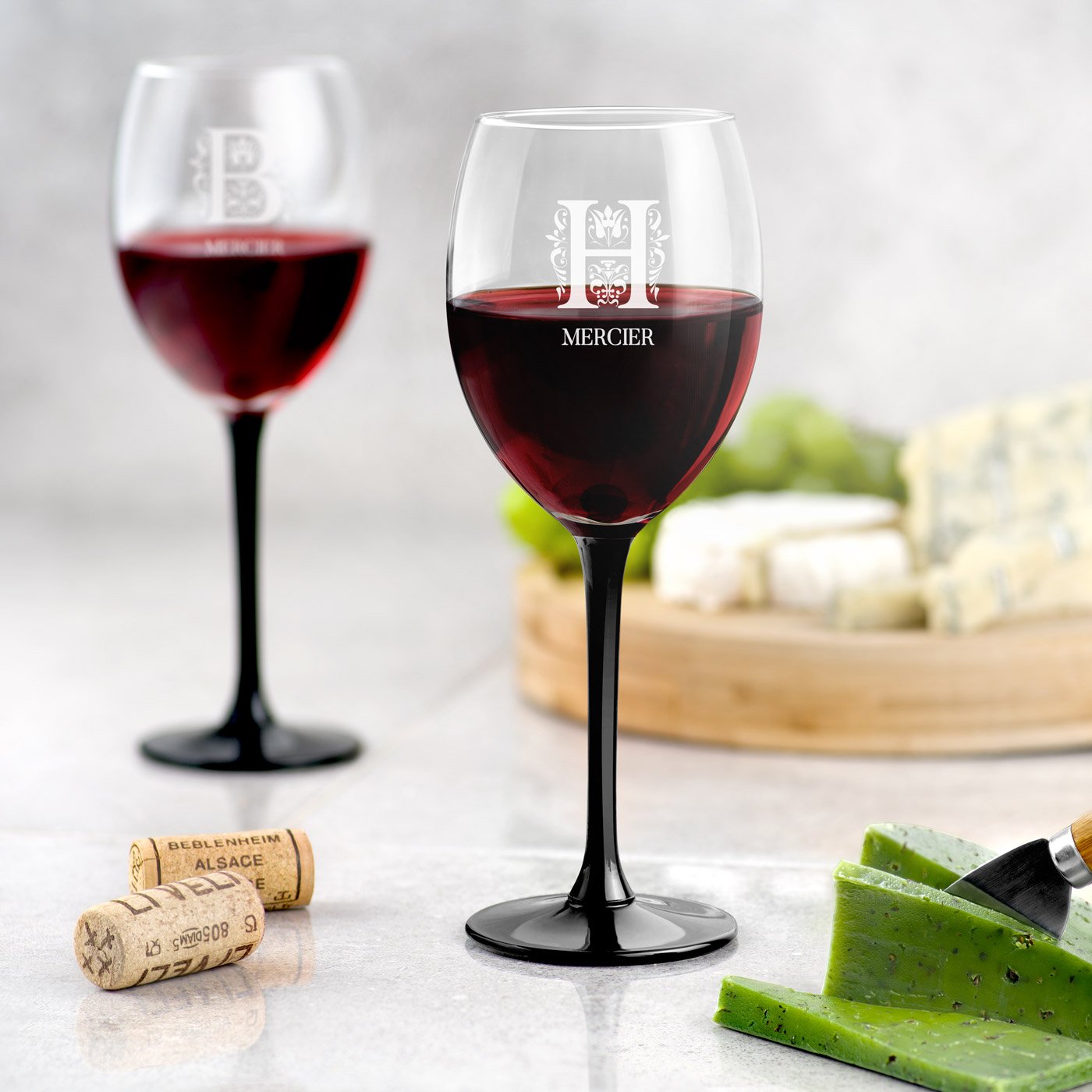 Copas de vino Murrano ONYX grabadas para ella y él con iniciales