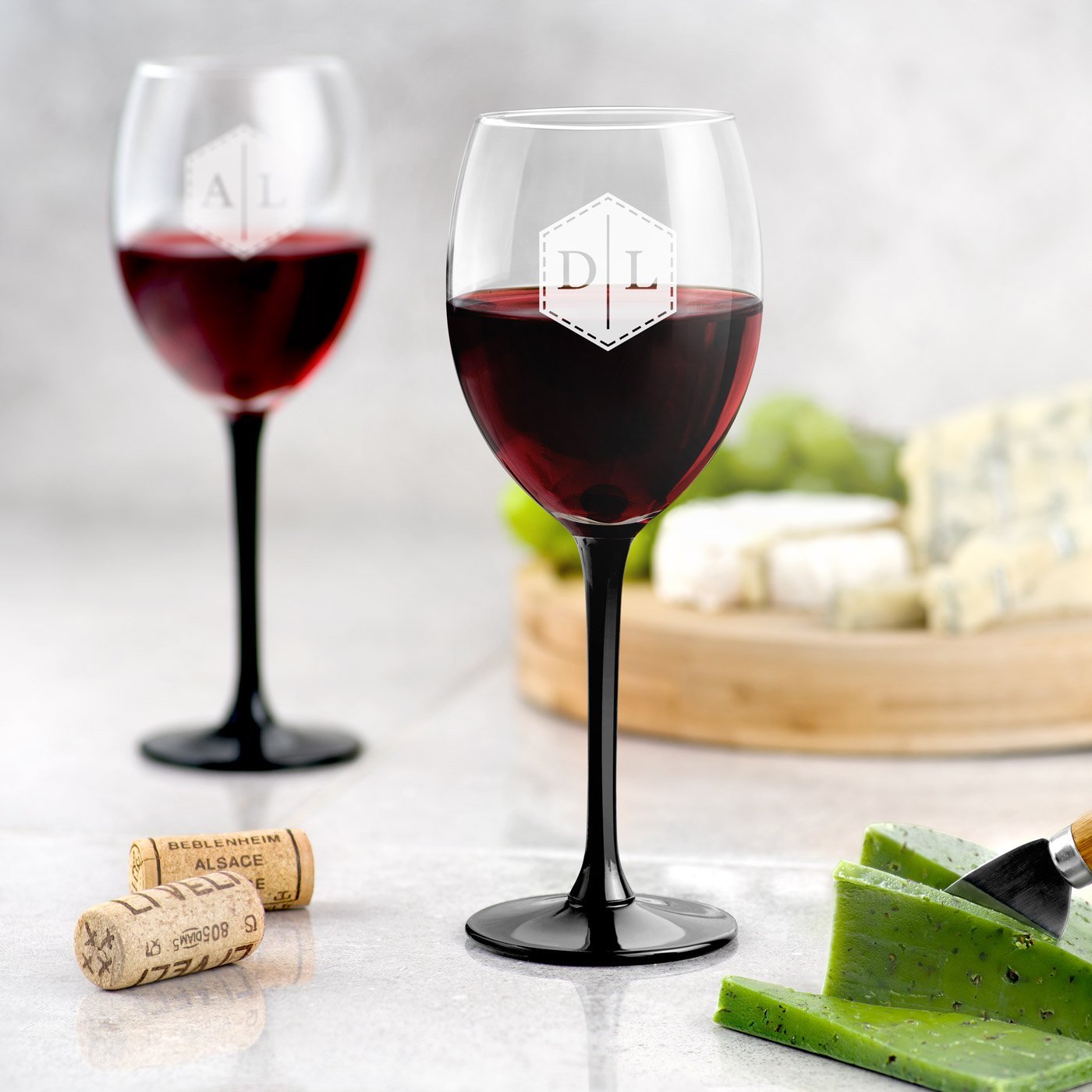 Set de vasos de vino ONYX Murrano para pareja con grabado