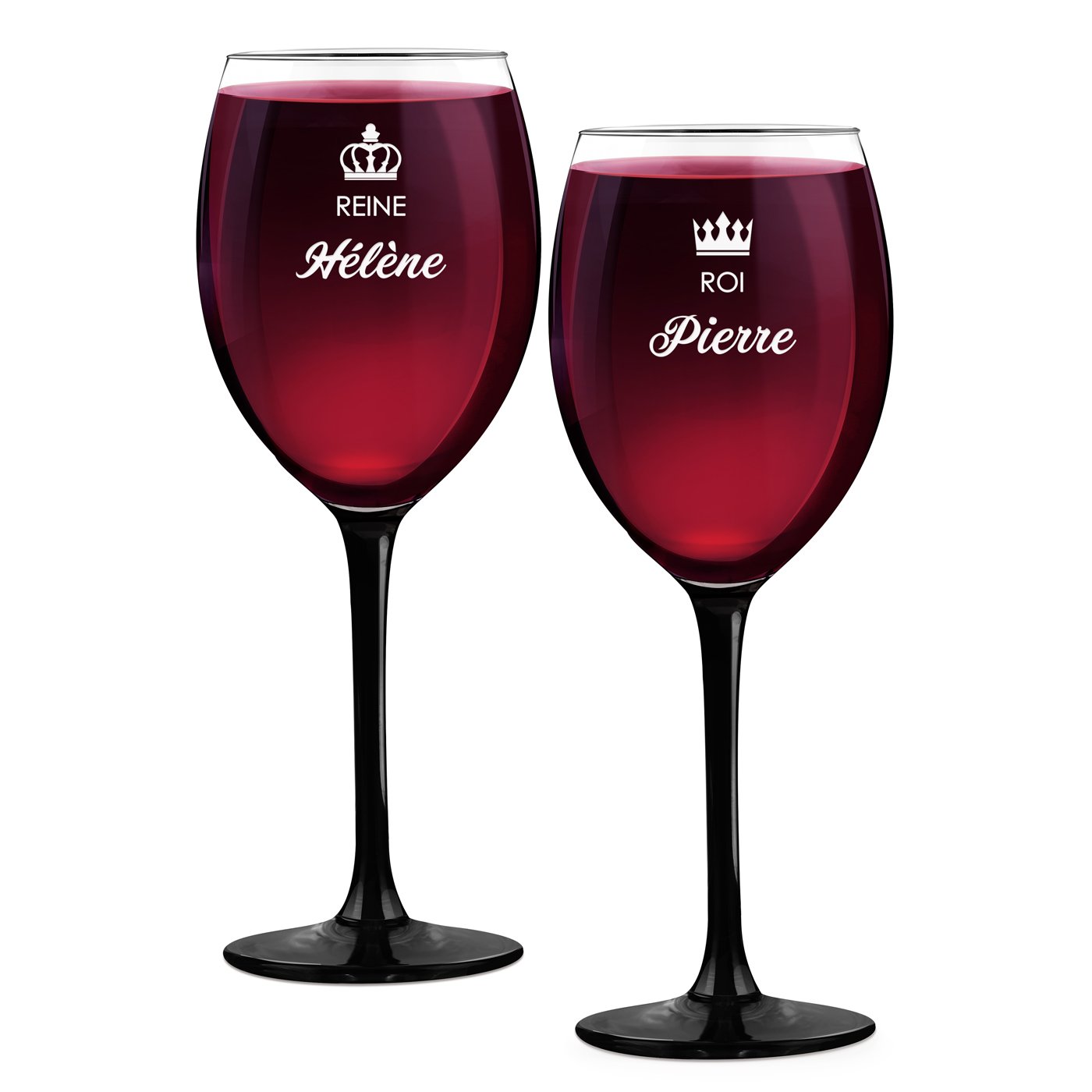 Copas de vino Murrano ONYX grabadas para el rey y la reina de la fiesta