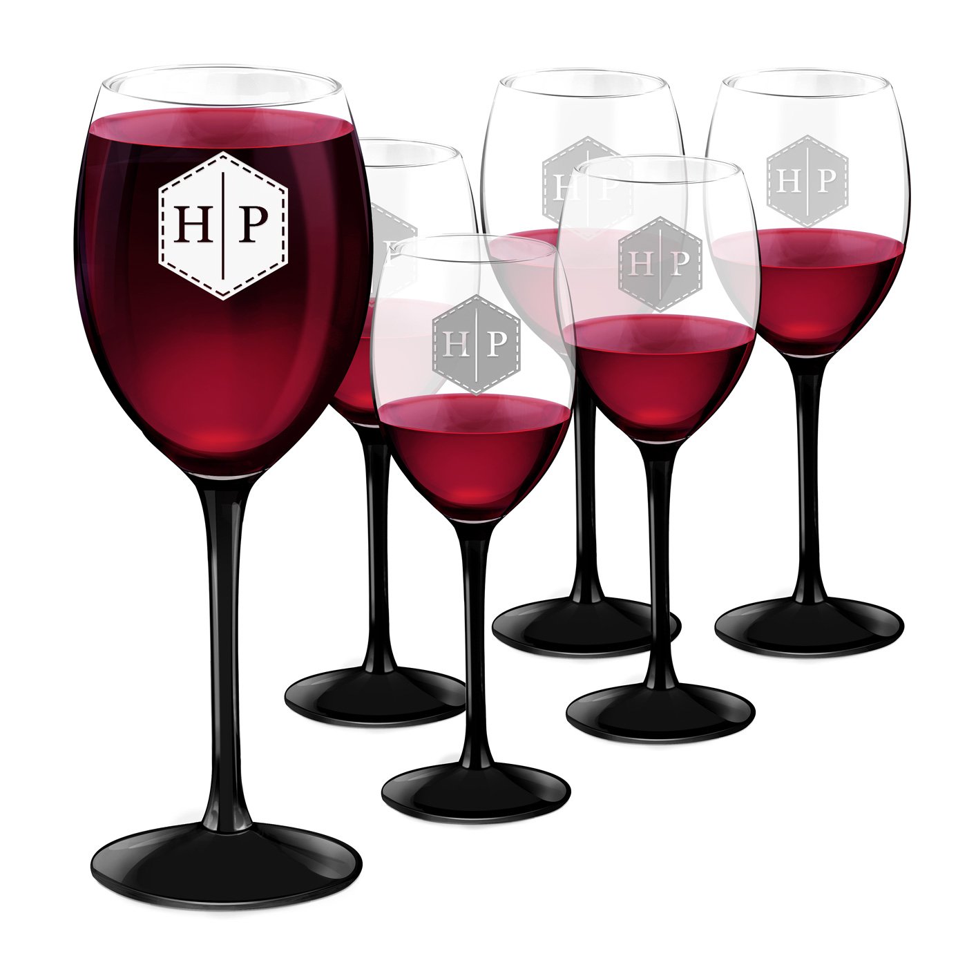 6 vasos de vino Murrano ONYX con grabado personalizado para él y para ella con iniciales