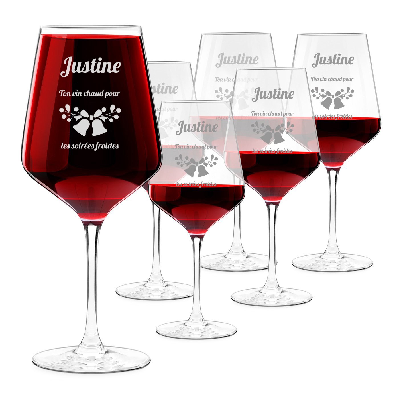 6 vasos de vino Murrano talla XL con grabado para ella en Navidad