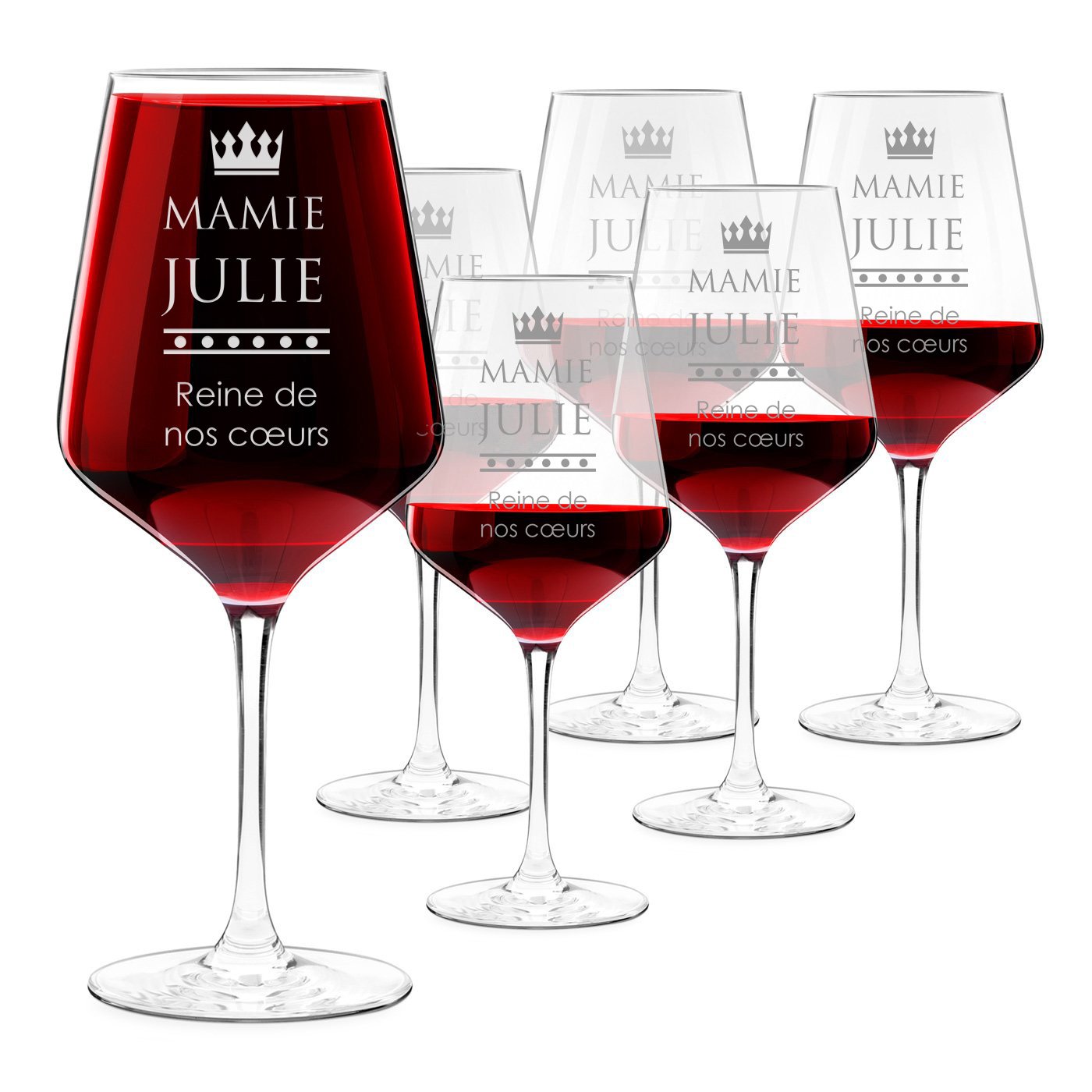 6 vasos de vino Murrano XL con grabado para la abuela