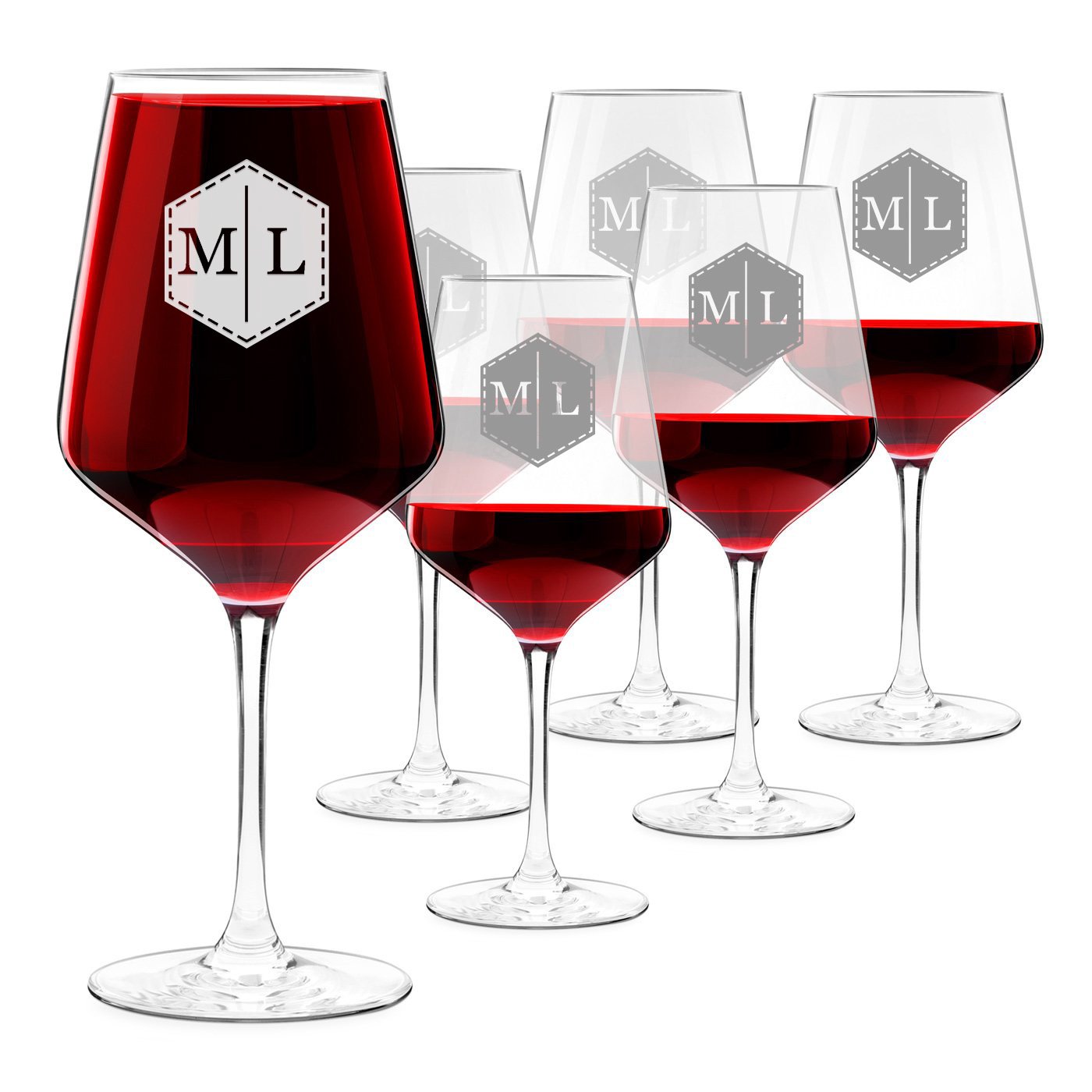Copas de vino Murrano XL grabadas para un ser querido - juego de 6