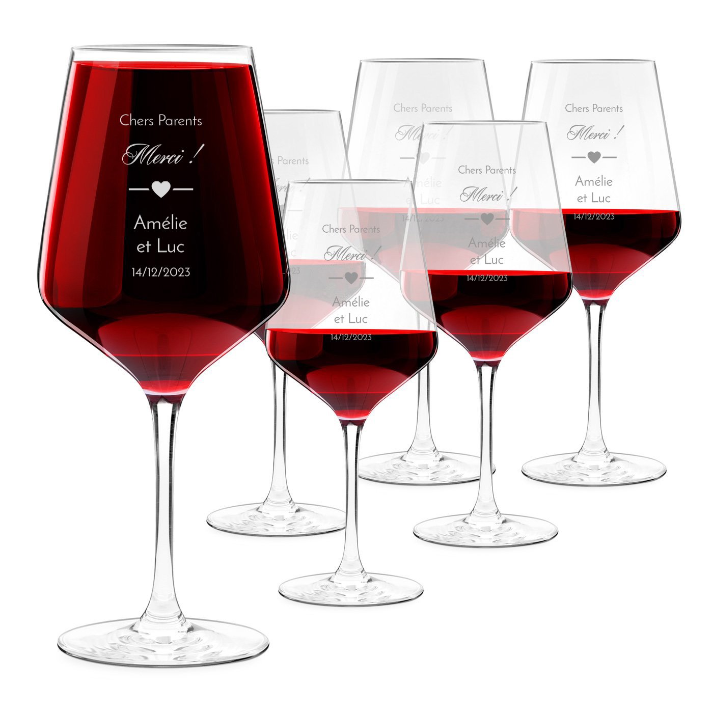 Copas de vino Murrano XL grabadas para padres (juego de 6)