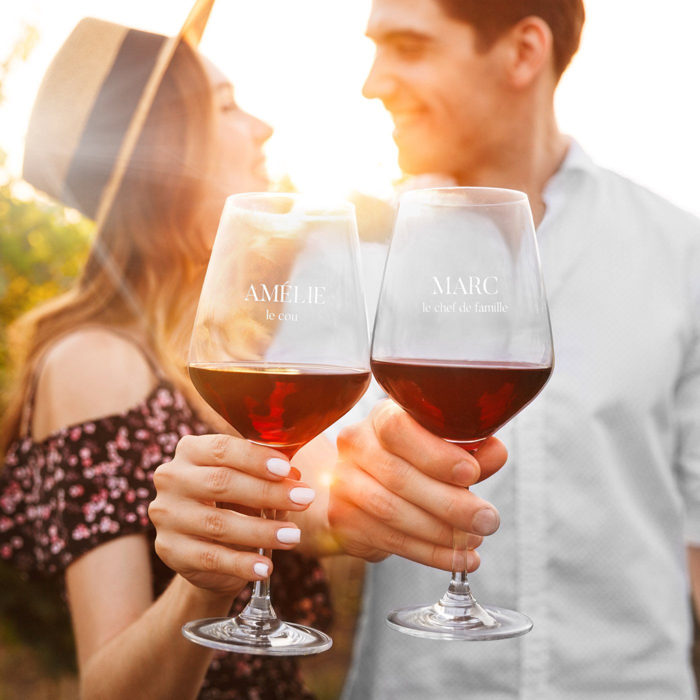 Juego de vasos de vino personalizados Murrano para él y ella (XL)