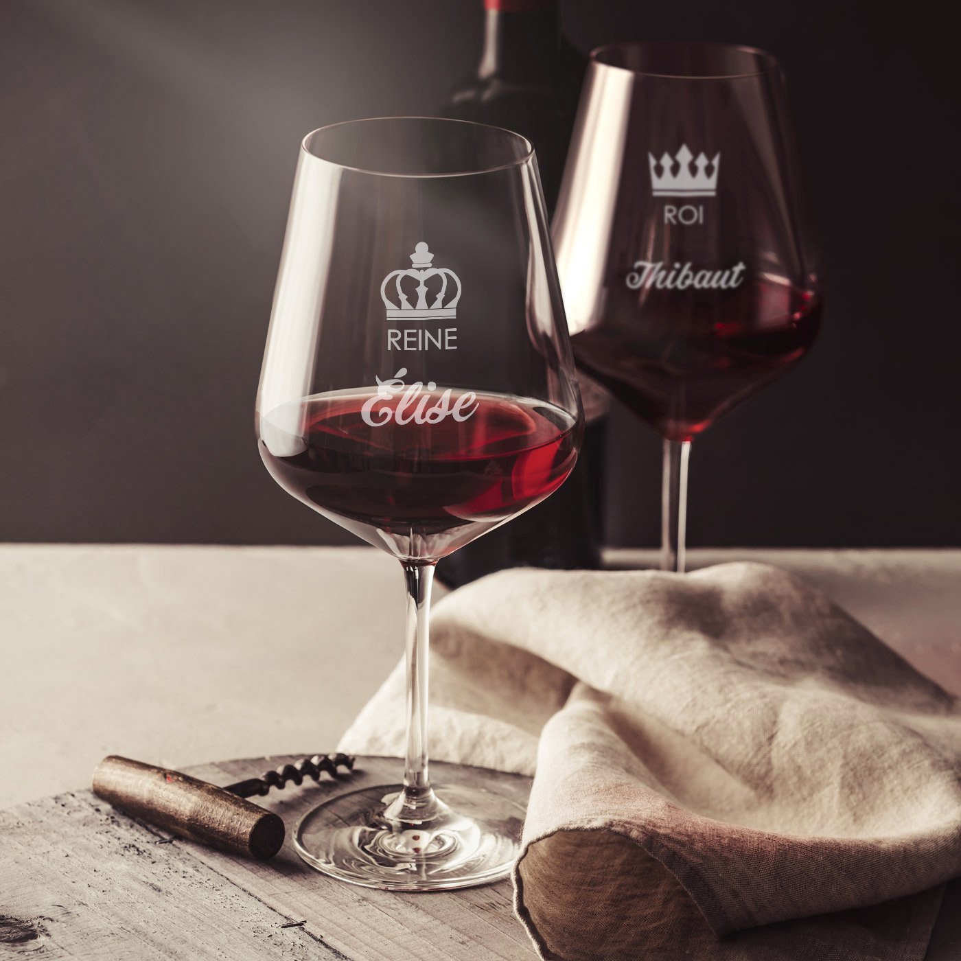 Copas de vino personalizadas Murrano - Talla XL, Grabado láser para el rey y la reina de la fiesta