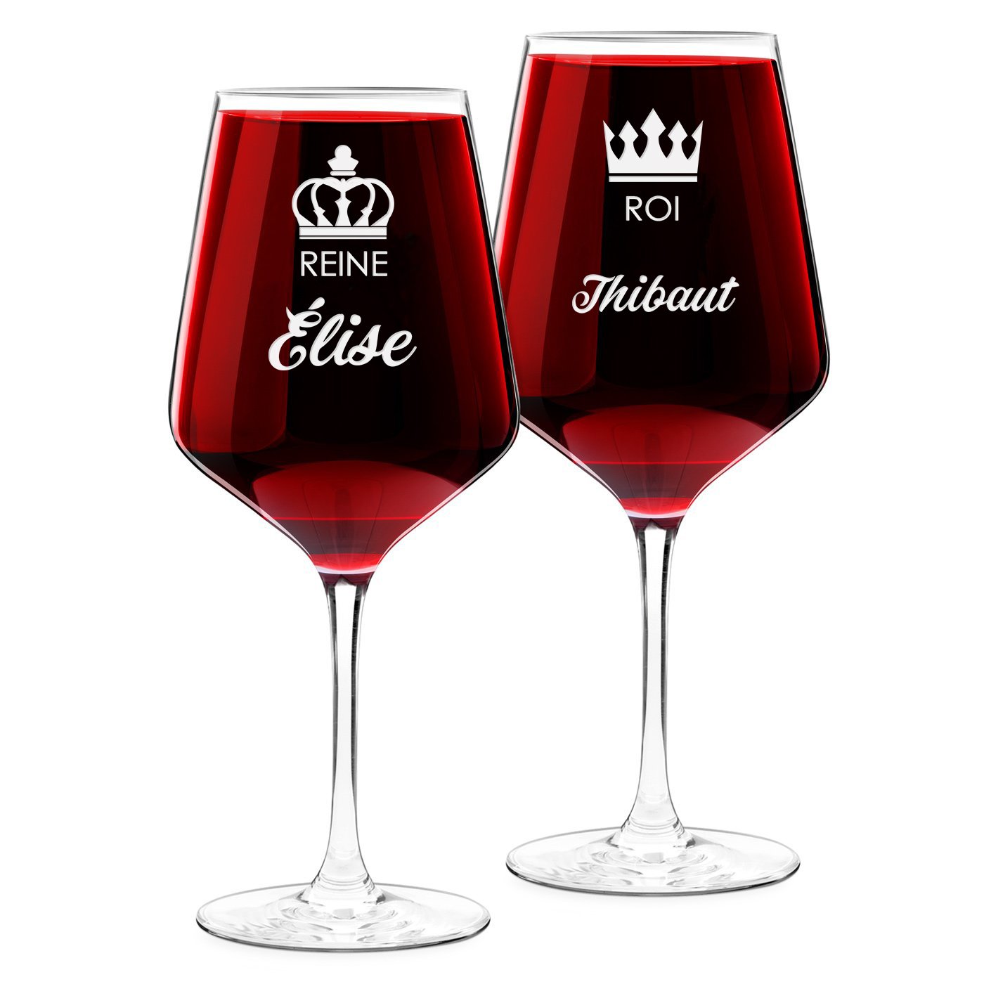 Copas de vino personalizadas Murrano - Talla XL, Grabado láser para el rey y la reina de la fiesta