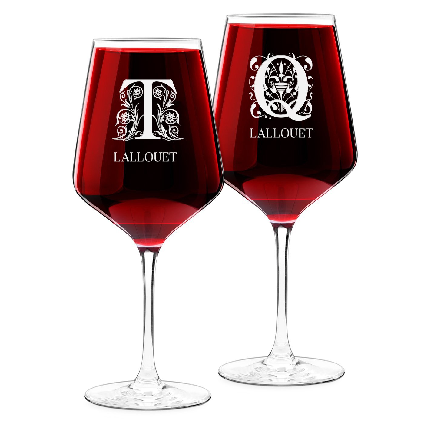 Copas de vino Murrano XL con grabado para una pareja con iniciales