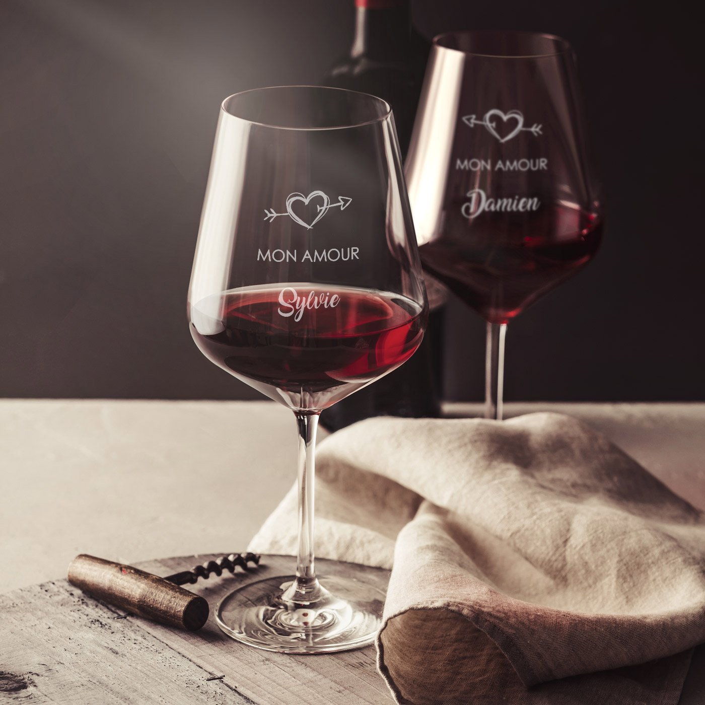 Copas de vino Murrano XL con grabado para enamorados