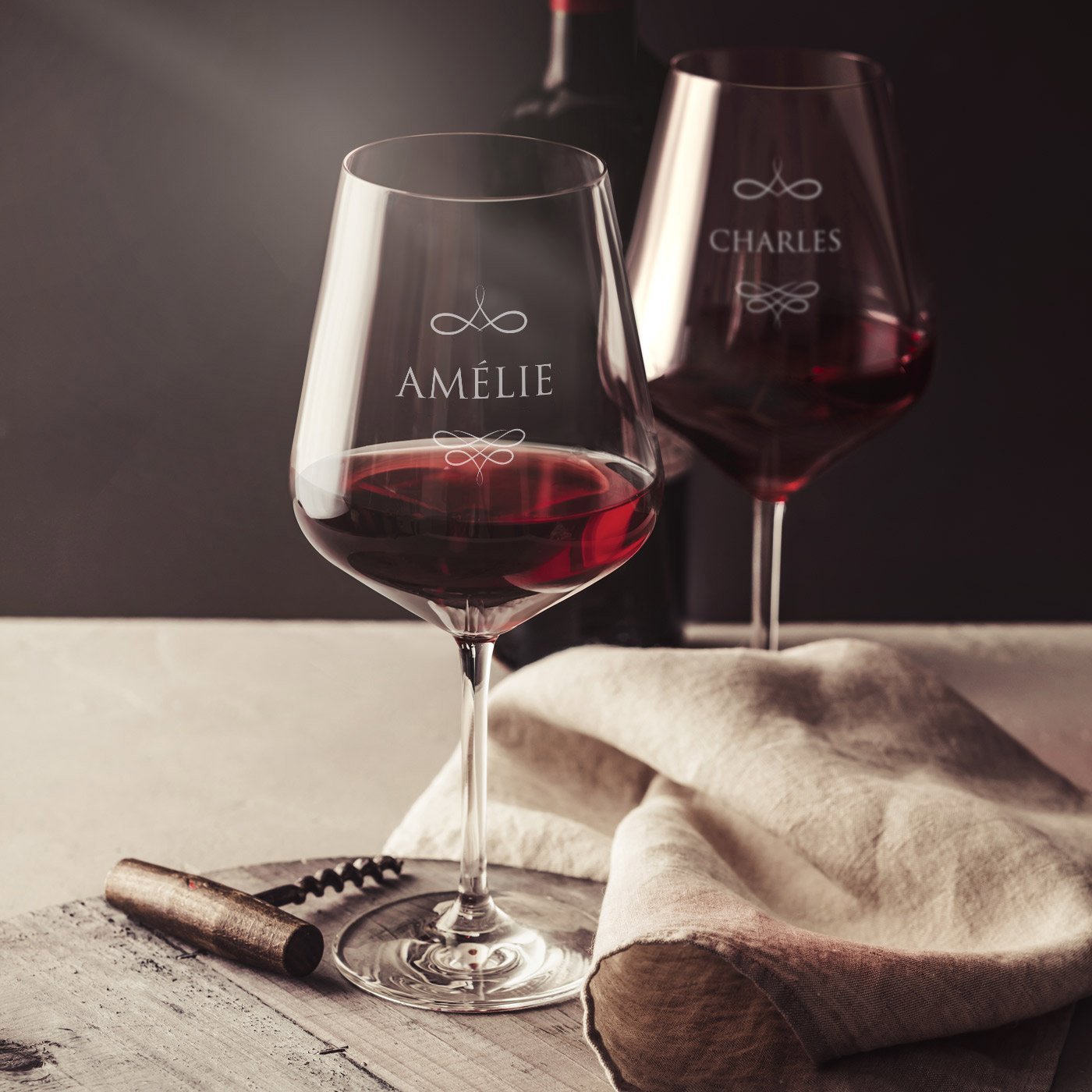Set de copas de vino personalizadas Murrano para pareja (XL, grabadas)