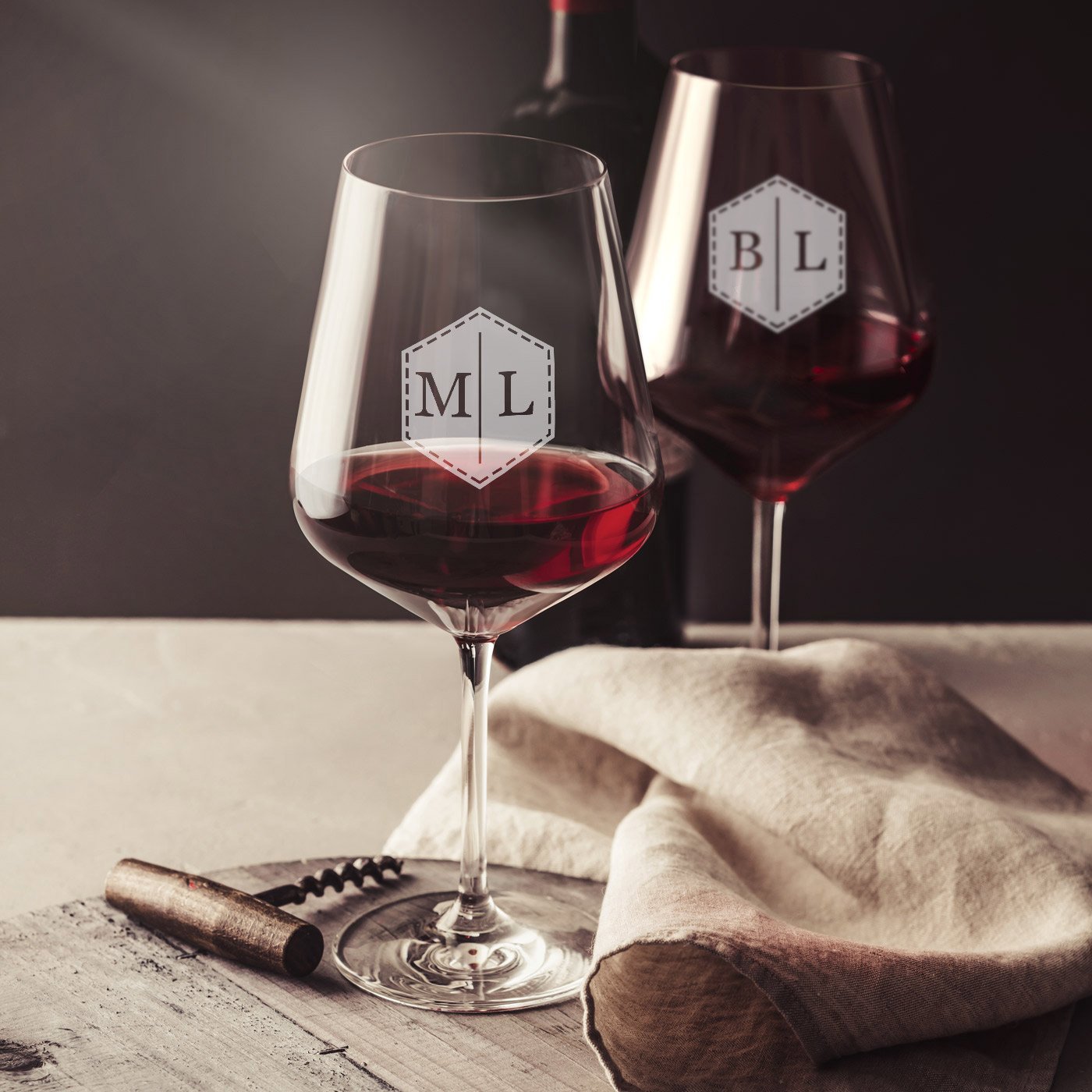 Copas de vino personalizadas Murrano para pareja - Tamaño XL con grabado láser