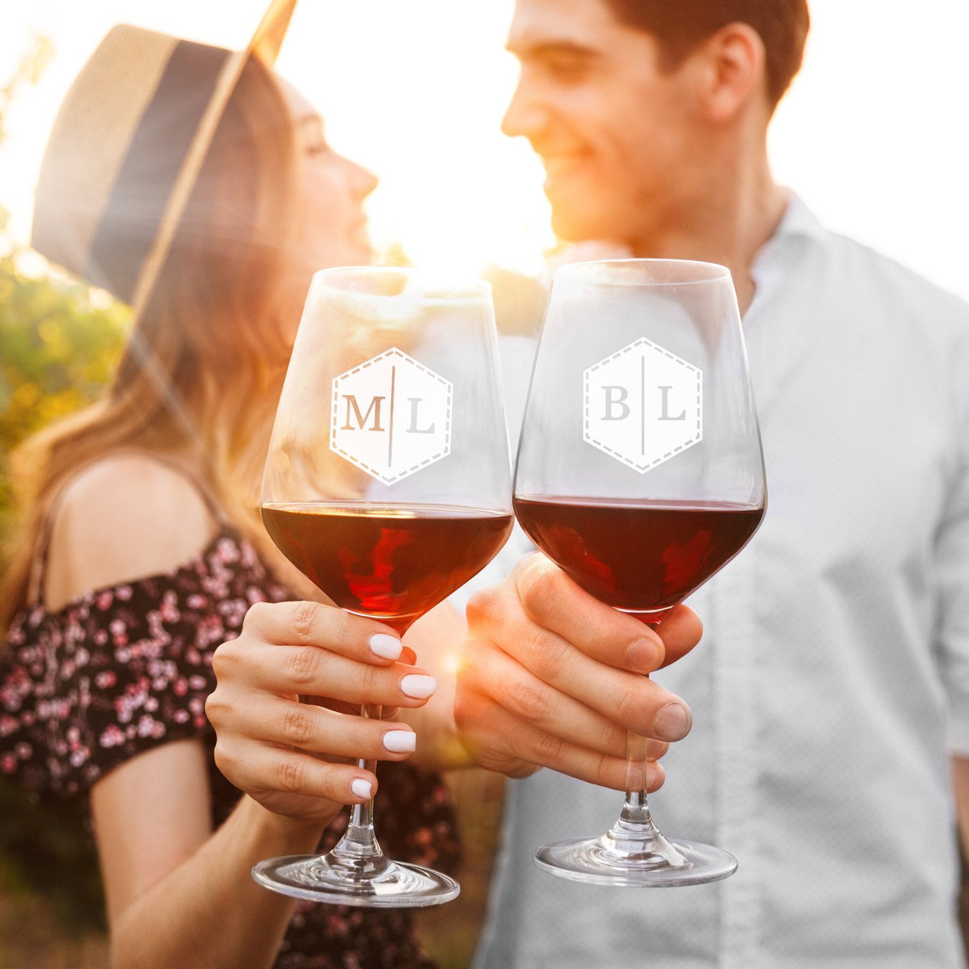 Copas de vino personalizadas Murrano para pareja - Tamaño XL con grabado láser