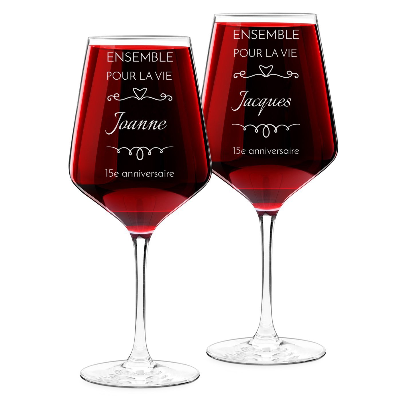 2 vasos de vino Murrano talla XL con grabado para pareja - 15º aniversario de boda