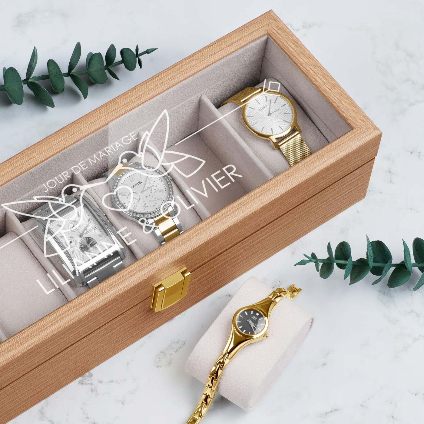 Caja de relojes de madera personalizada Murrano para parejas